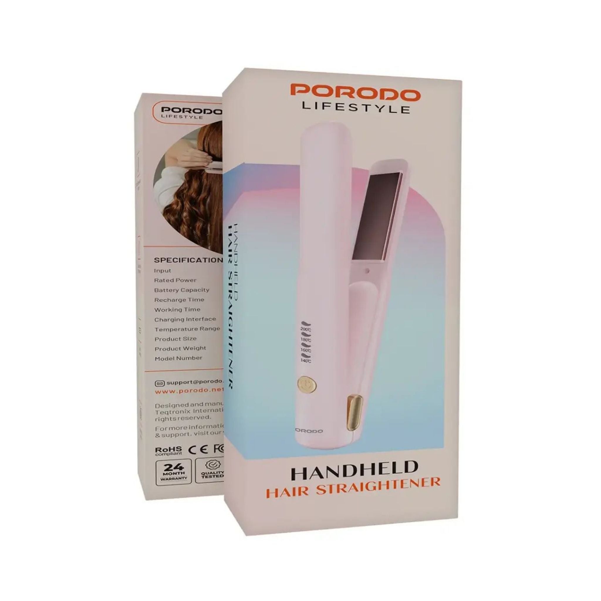 Porodo Lifestyle Handheld Hair Straightener - Pink