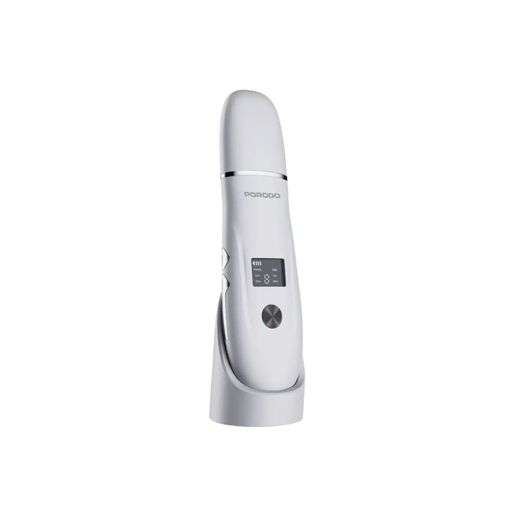 Porodo Lifestyle Ultrasonic Face Scrub & Peeler with LED Display, USB-C Charging, Cleanse, Exfoliate & Revitalize, Easy to Use, 150 Minutes Charging Time - White