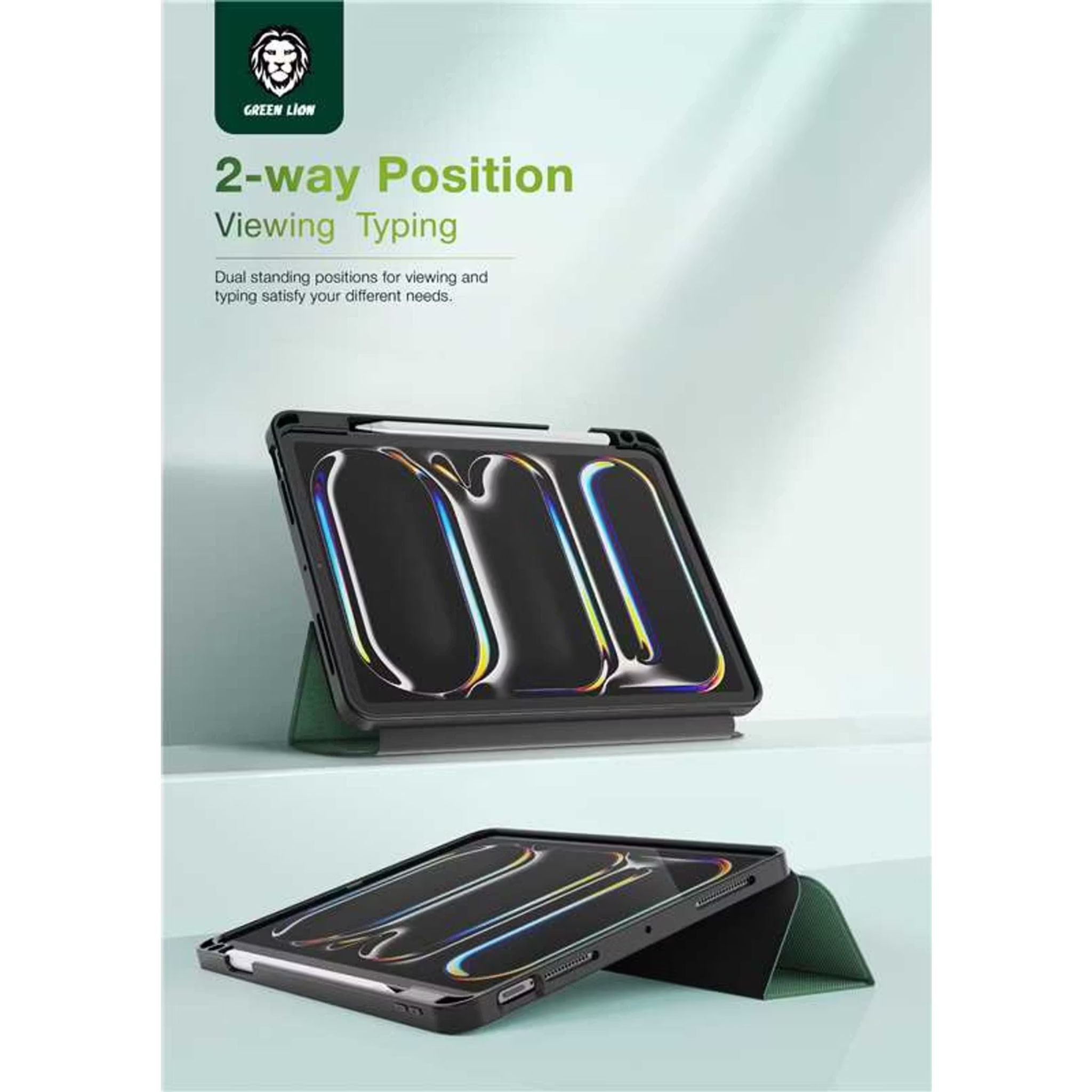 Green Lion Hogo Premium Case with Pencil Holder for iPad Pro 11", Ultra Slim Fit, Stable Tri-Fold Stand, Built-in Pencil Holder, Magnetic Smart Cover, Auto Sleep/Wake - Green
