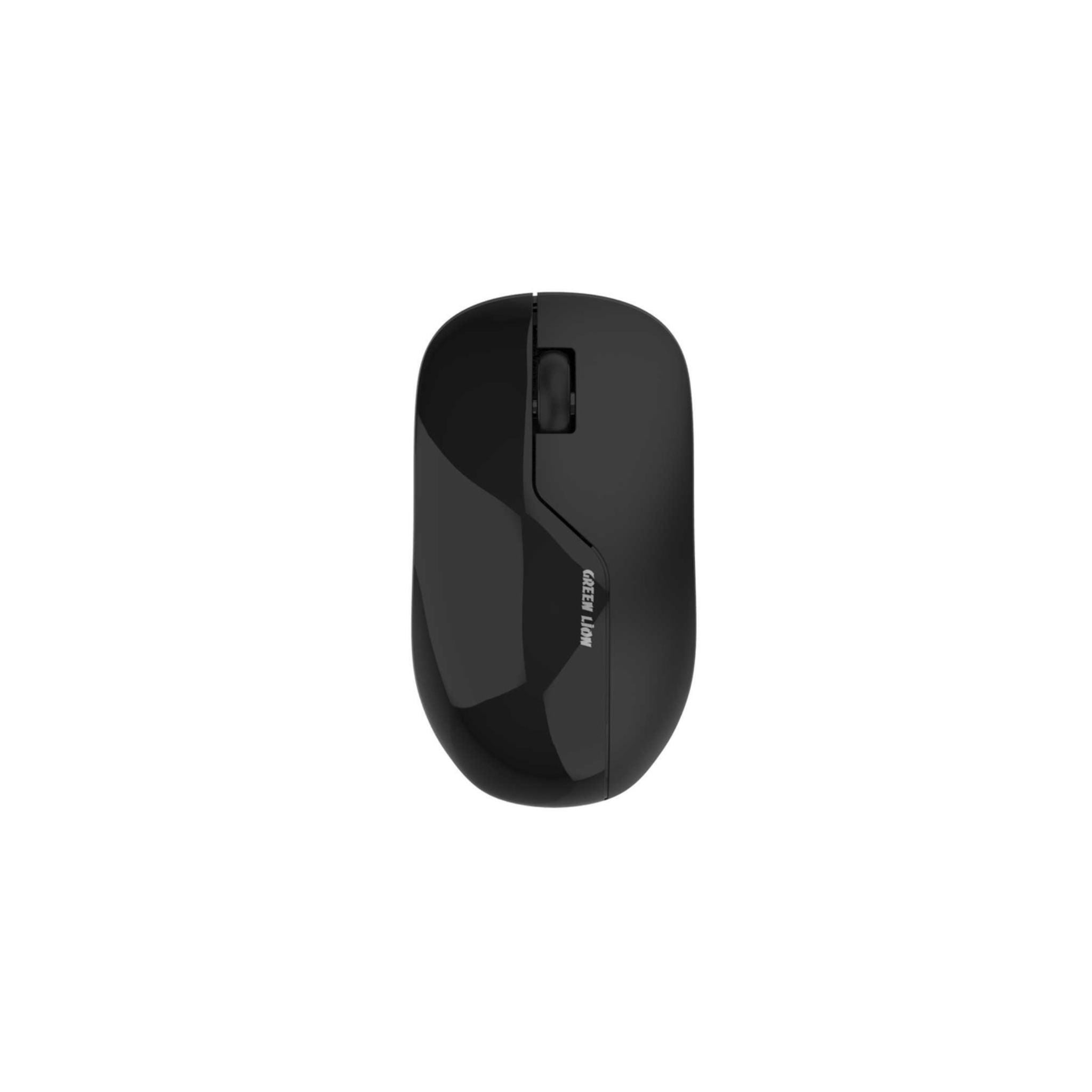 A black wireless mouse, Green Lion G730, with a USB nano receiver, displayed against a white background.