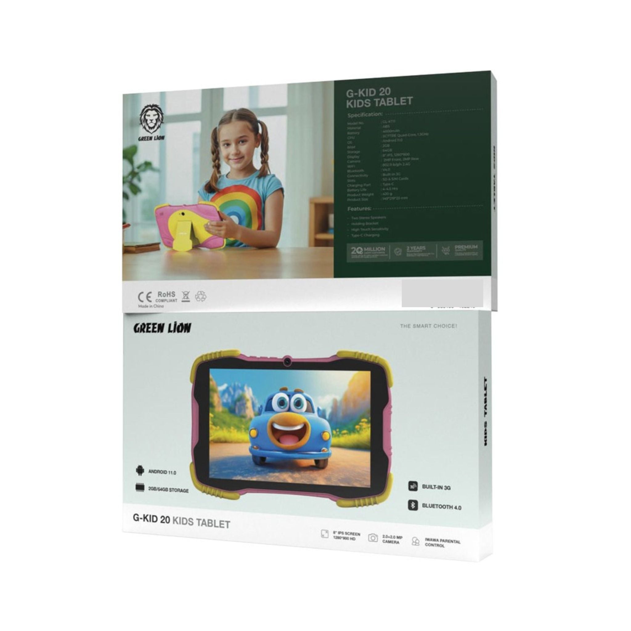 Green Lion G-Kid 20 Kids Tablet with Holding Bracket, iWawa Parental Control, Built-in 3G, 8" IPS Screen, 2.0 + 2.0 MP Camera, Bluetooth 4.0 - Pink
