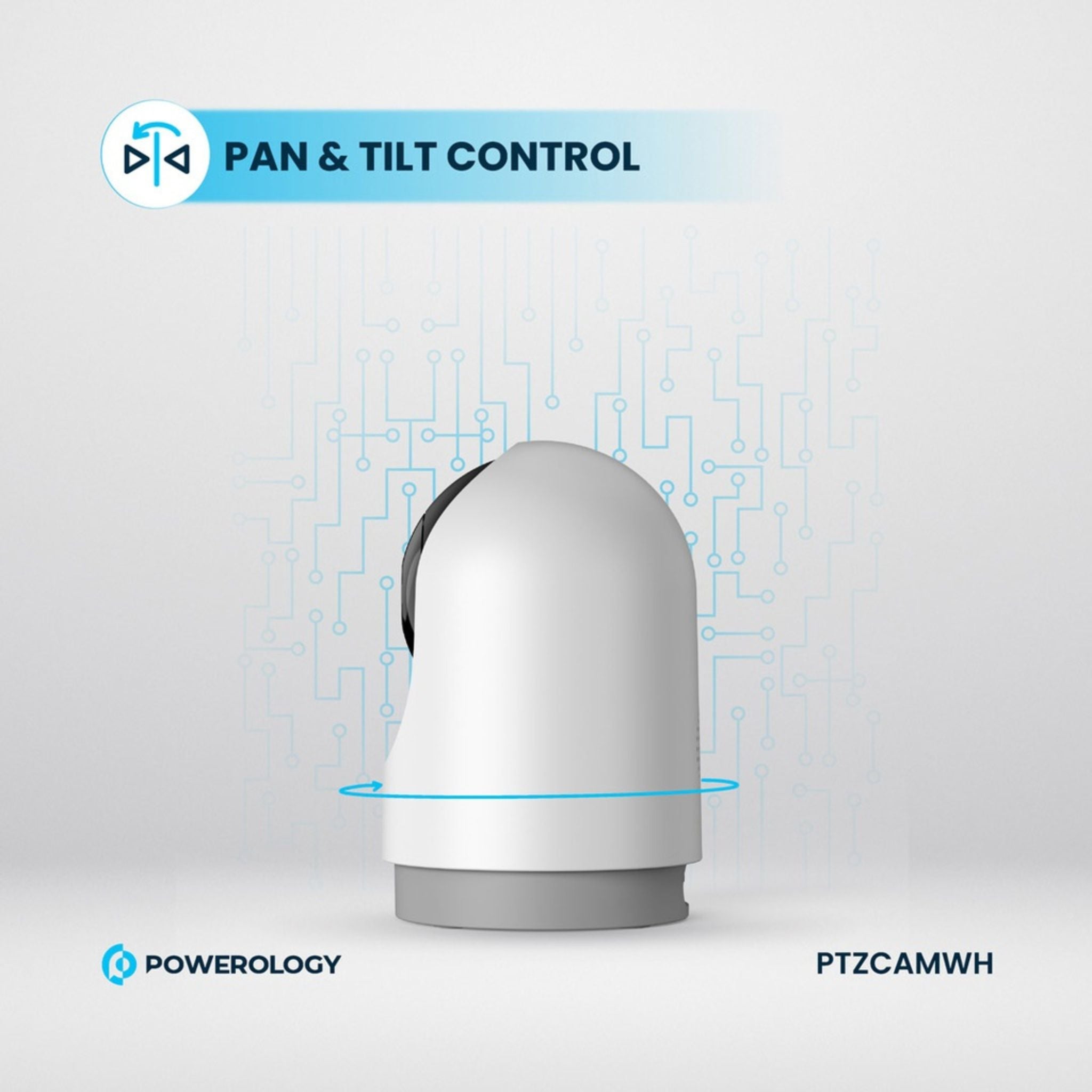 Powerology Indoor PTZ Smart Camera, 3MP 2304×1296 Resolution, Pan & Tilt Control, Human Detection, Motion Sensor, Two-Way Audio, Night Vision 8–10m, 2.4GHz Wi-Fi, TF Card Support up to 256GB, Android & iOS Compatible – White