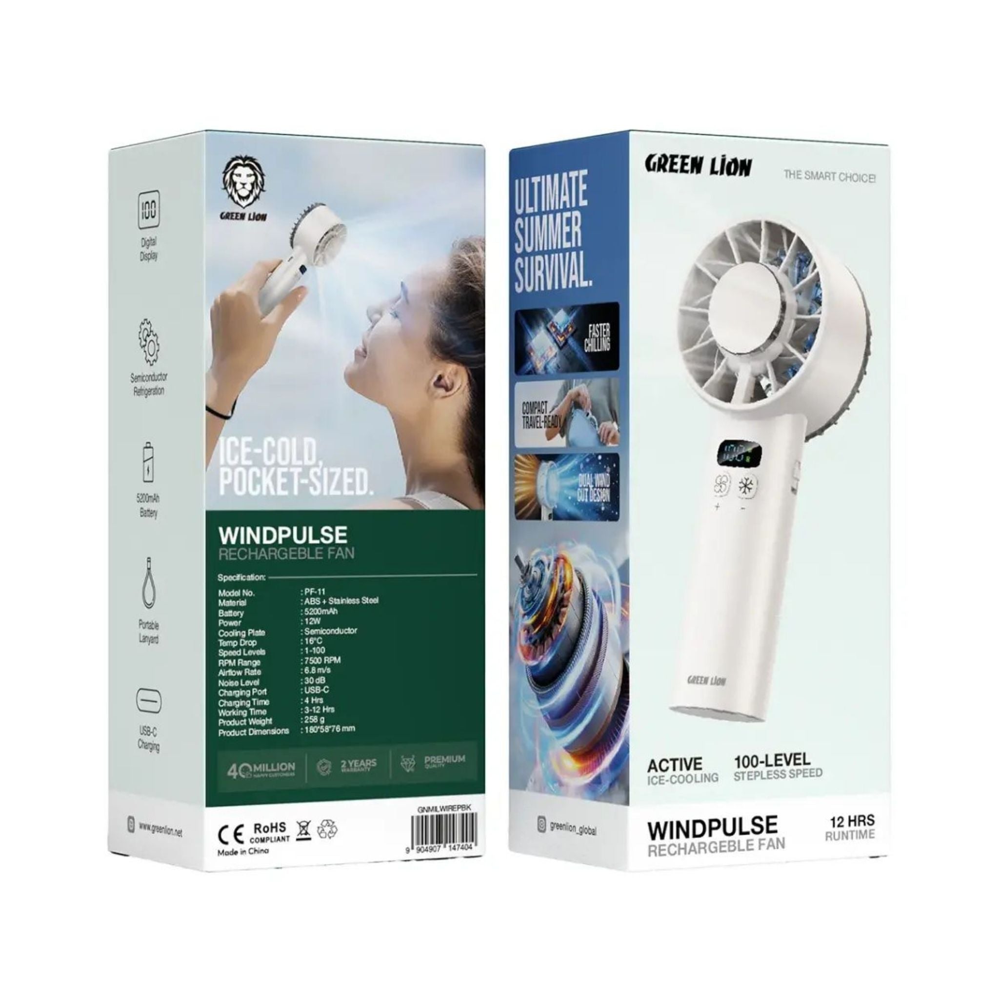 Green Lion Windix Pro Handheld Cooling Fan - White