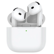 A pair of white Porodo Blue Earbuds 4 with ENC in a charging case.
