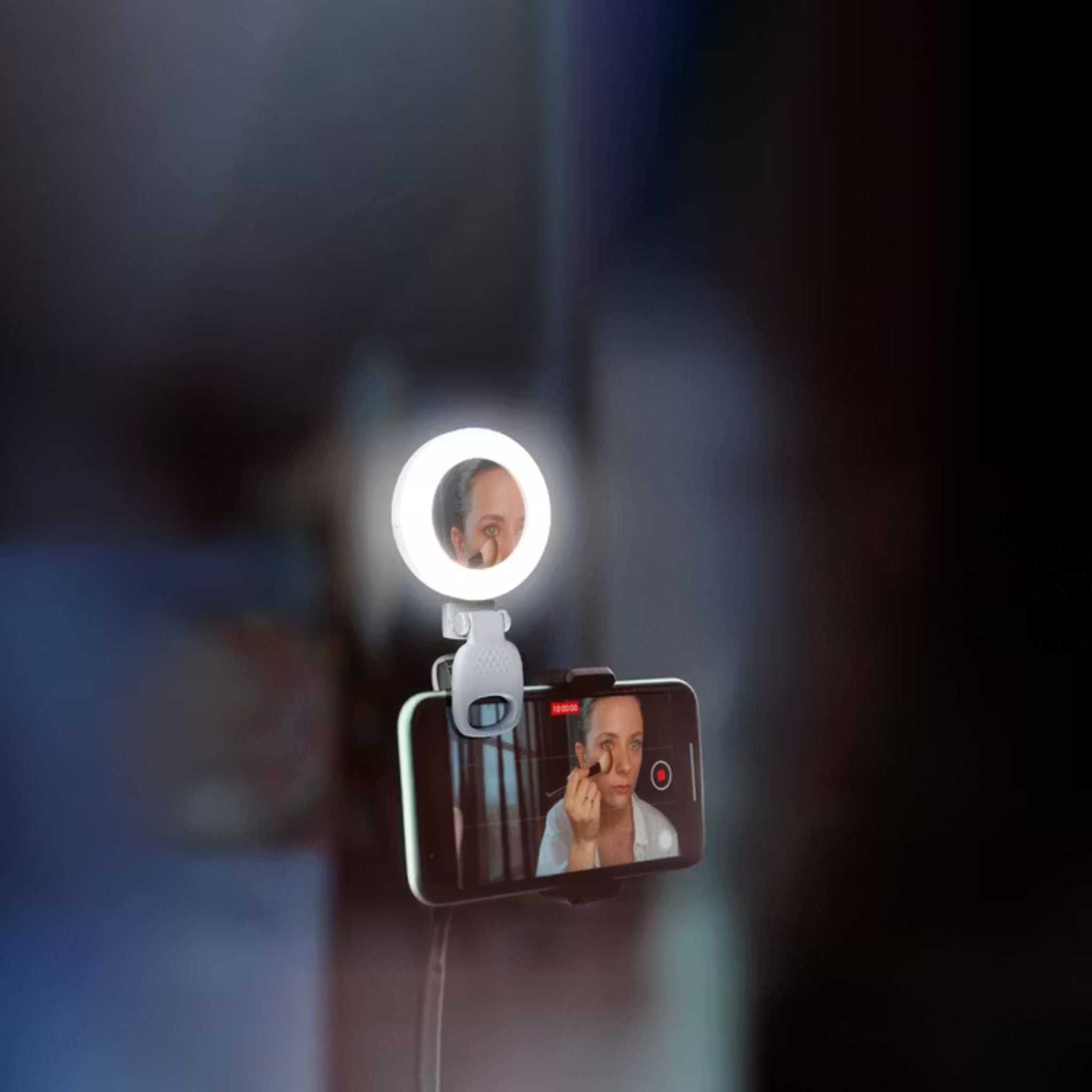 Porodo Lifestyle Clip-On Mirror Fill Light with Camera Mount, Type-C Charging Port, 200mAh Battery Capacity, Up to 4 Hours Working Time, 180° Adjustable Angle, Customizable Light Modes - White