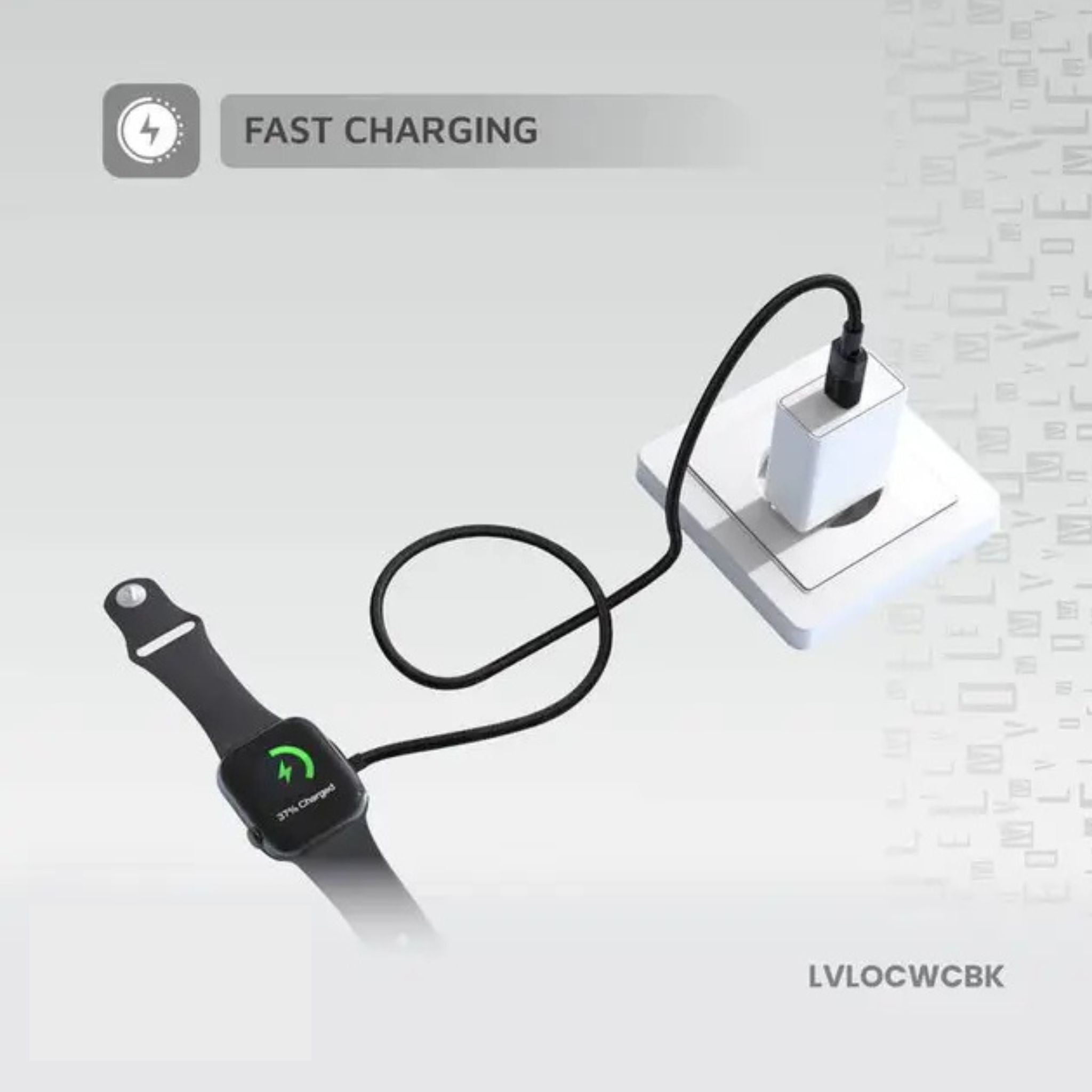 Levelo Otto Type C Apple Watch Wireless Charger Cable, Fast Charging, Tangle Free, Aluminum Alloy + Plastic Shell Material, 1.2m Cable Length - Black