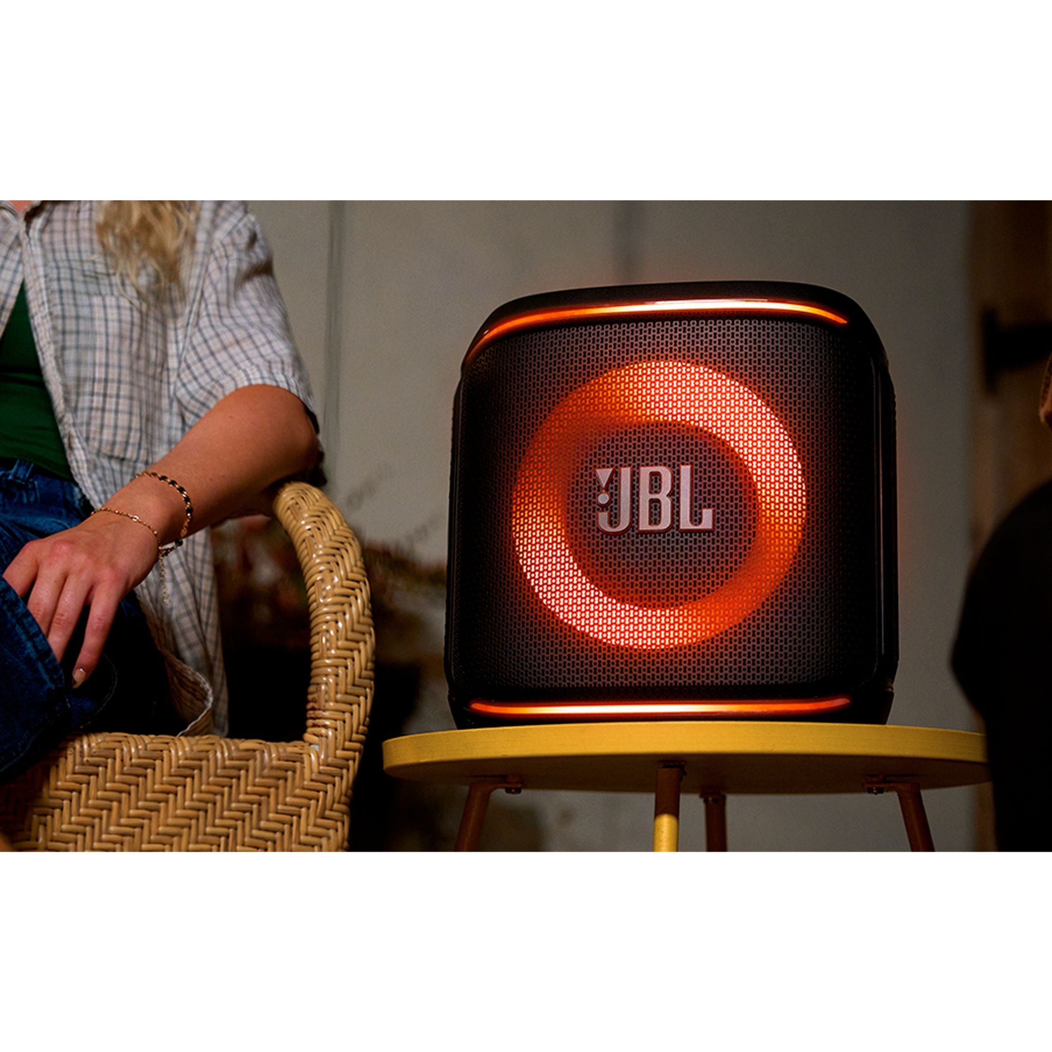 JBL PartyBox Encore 2 Portable Bluetooth Speaker 100W Sound AI Boost 15H Battery Wireless Mic Dynamic Lights Auracast, Karaoke & Guitar Input IPX4 Splashproof -Black