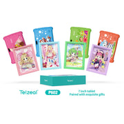 Colorful packaging of a 7-inch tablet with Telzeal branding on a white background