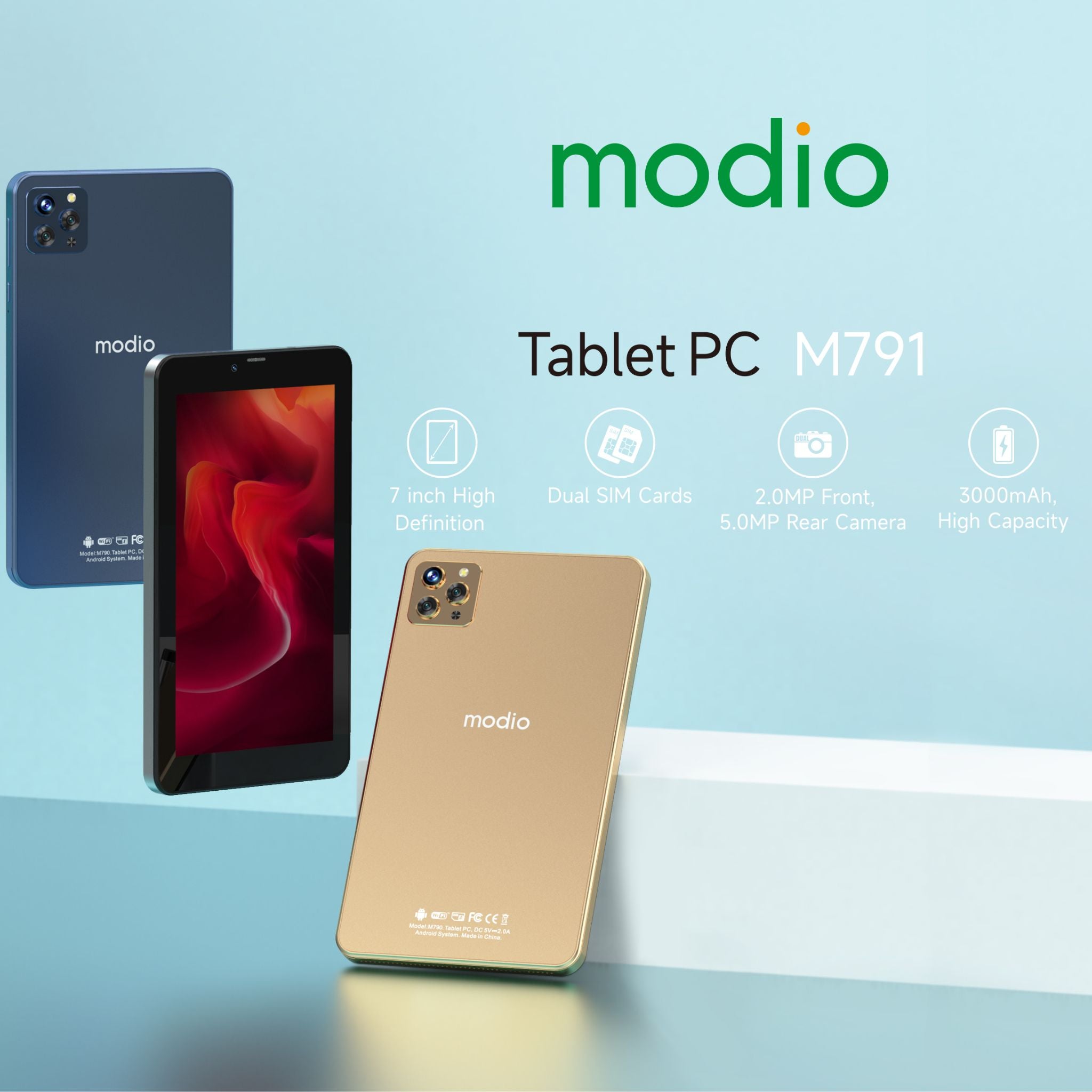 Modio M791 7" 5G Tablet PC, 4GB RAM, 128GB Storage – Blue