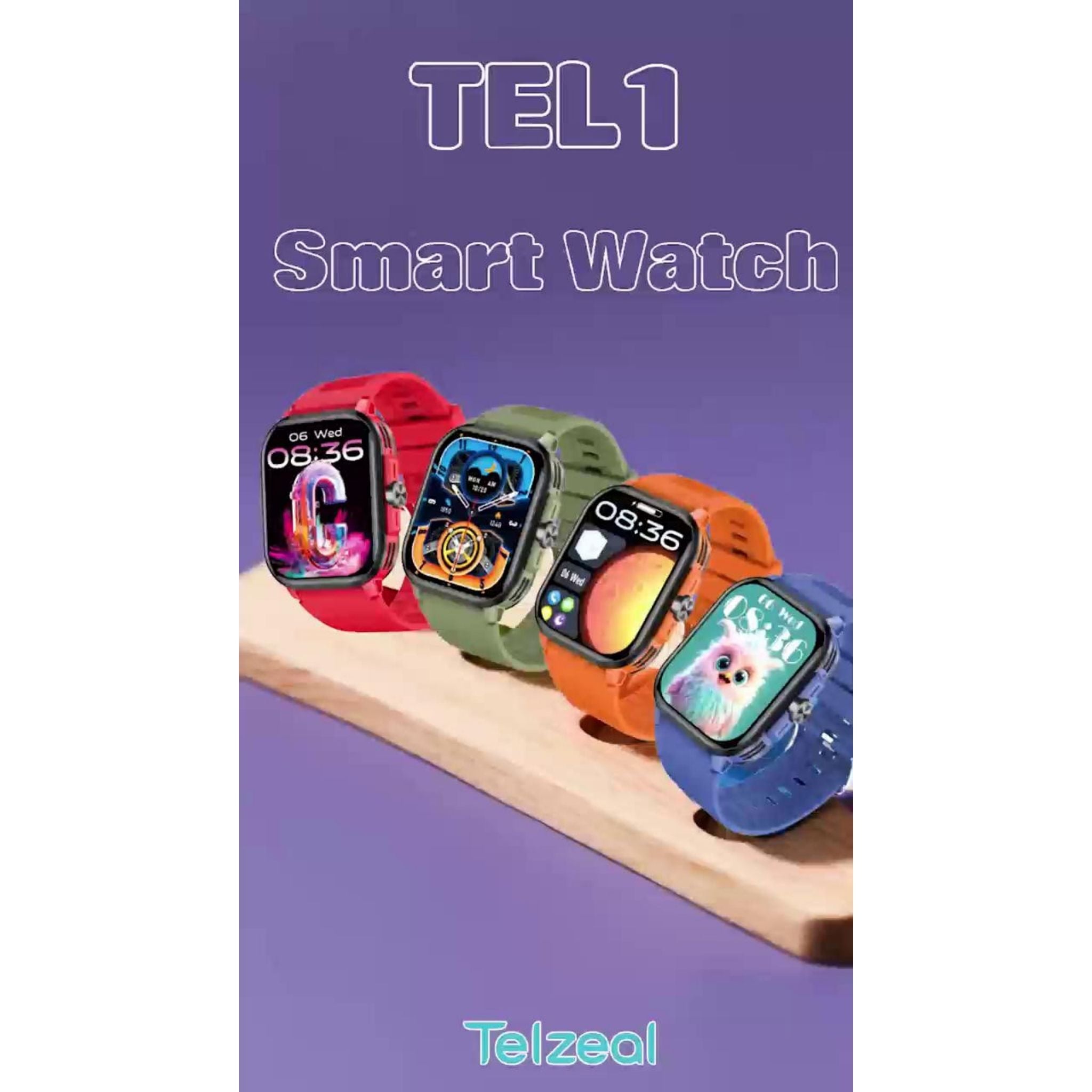 Telzeal T1 1.5 Inch AMOLED Display Smart Watch With IP67 Waterproof and 4 Pair Strap - Green