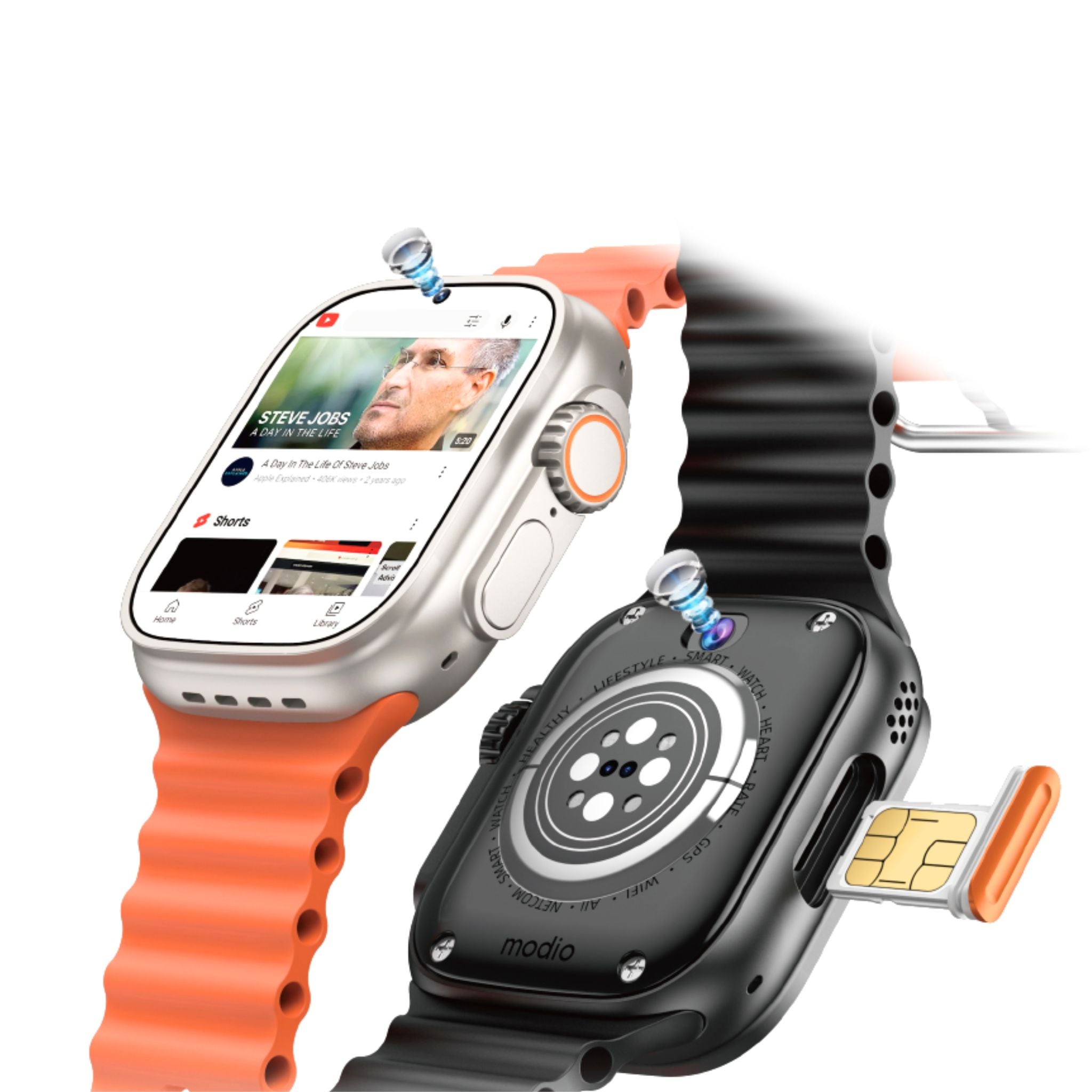 Modio Ultra ST10 4G Android Smartwatch with Dual Camera, 2.2" HD Full Touch Display, 4GB RAM, 64GB Storage, 3 Strap Sets & Wireless Charger – Gold