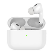 A pair of white Porodo Soundtec ANC Airpods Pro 2 in a charging case.