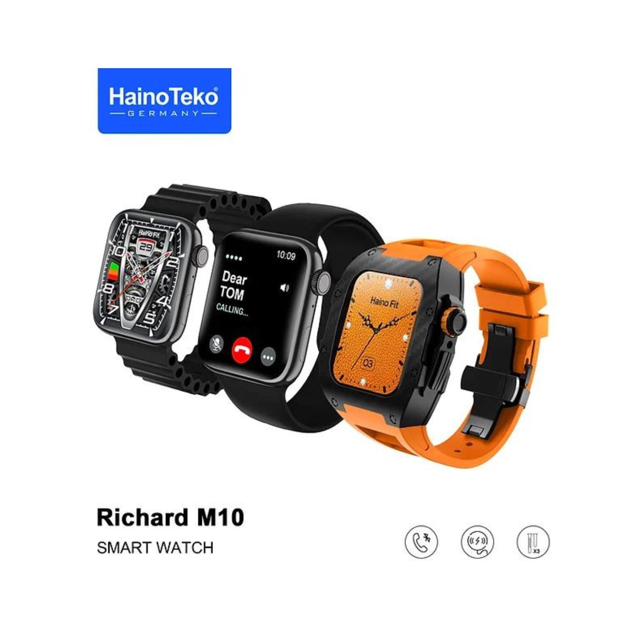 Haino Teko Germany Richard M10 Smartwatch with 3 Pair Strap for Unisex Adults