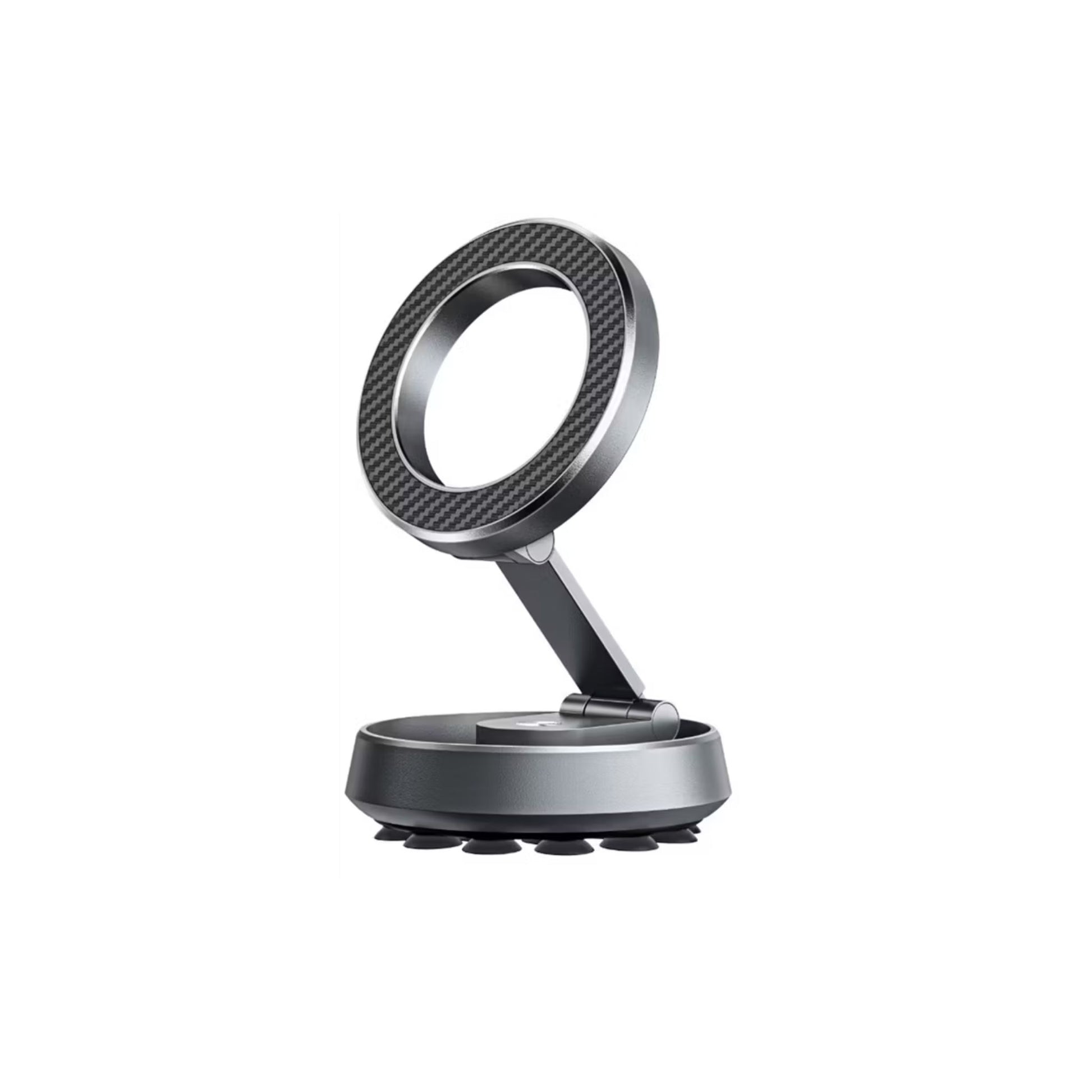 Metallic ring stand on a white background