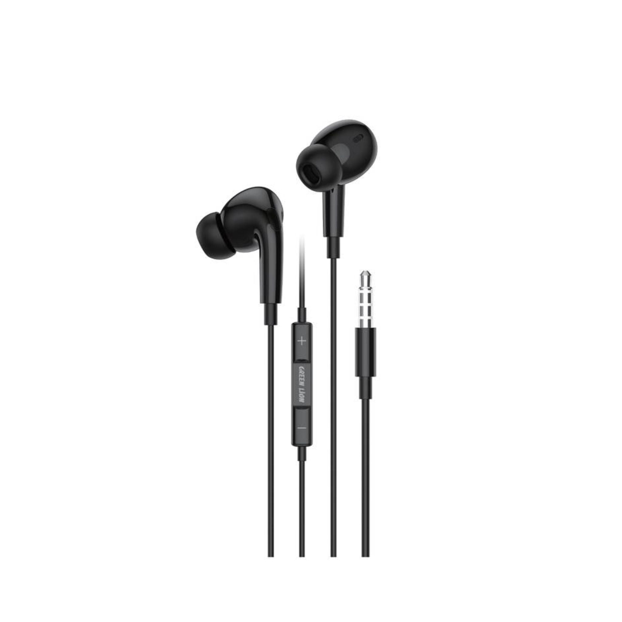 A pair of black wireless control headphones with a built-in microphone and a 1.2m cable, featuring a 3.5mm audio jack.
