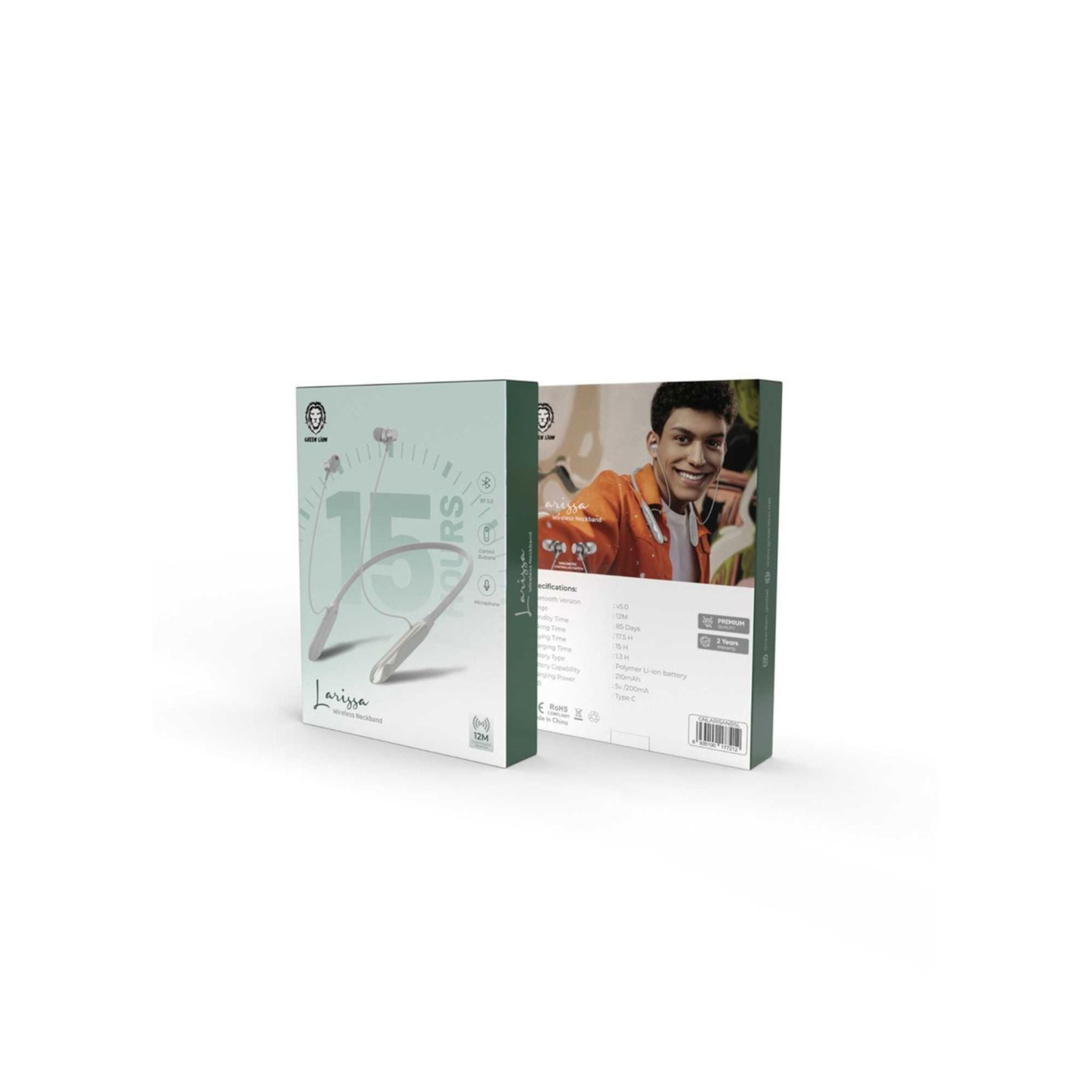 Green Lion Larissa Wireless Neckband with Control Buttons, Microphone, 210mAh Battery Capacity, 12m Transmission Distance - Silver