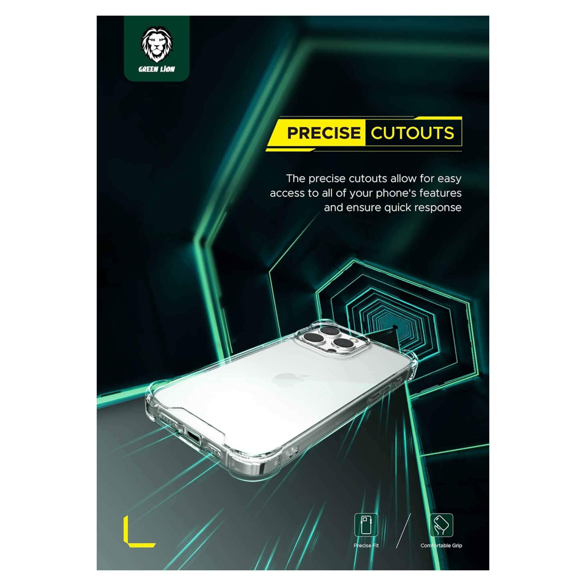 Green Lion for iPhone 15 Pro Max Case - Anti-Shock Case - Anti-Scratch - Drop Resistant Protective Cover - Shockproof - Full Slim Bumper Protection Back Cover for iPhone 15 Pro Max 6.7" - Clear