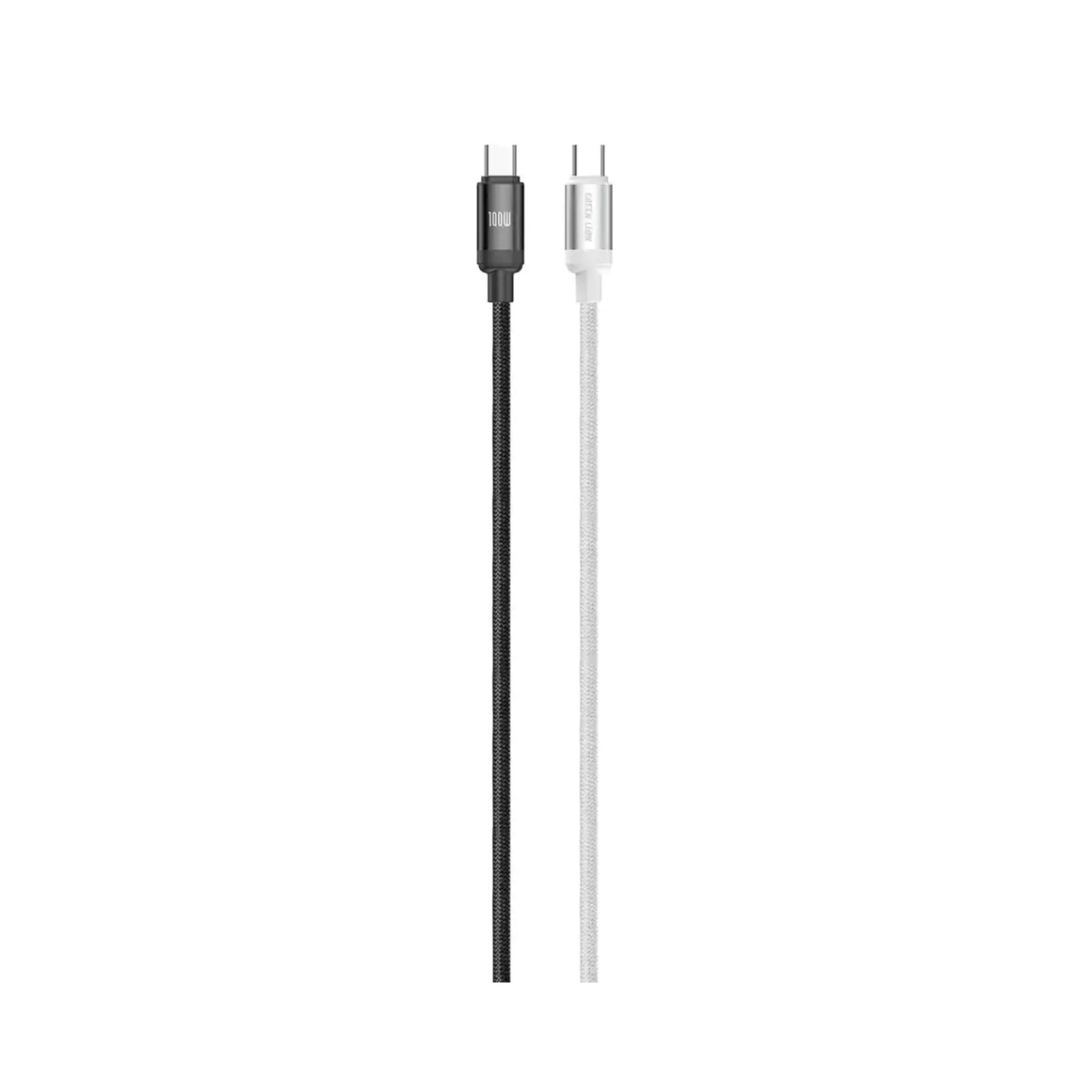 Green Lion 100W  DUO COLOR BRAIDED USB-C TO  USB-C CABLE 1M - White+Black