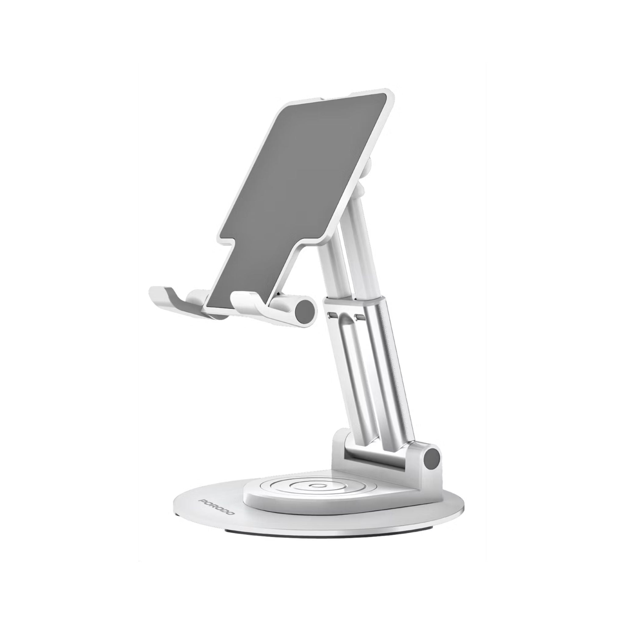 White phone holder with adjustable arm on a white background