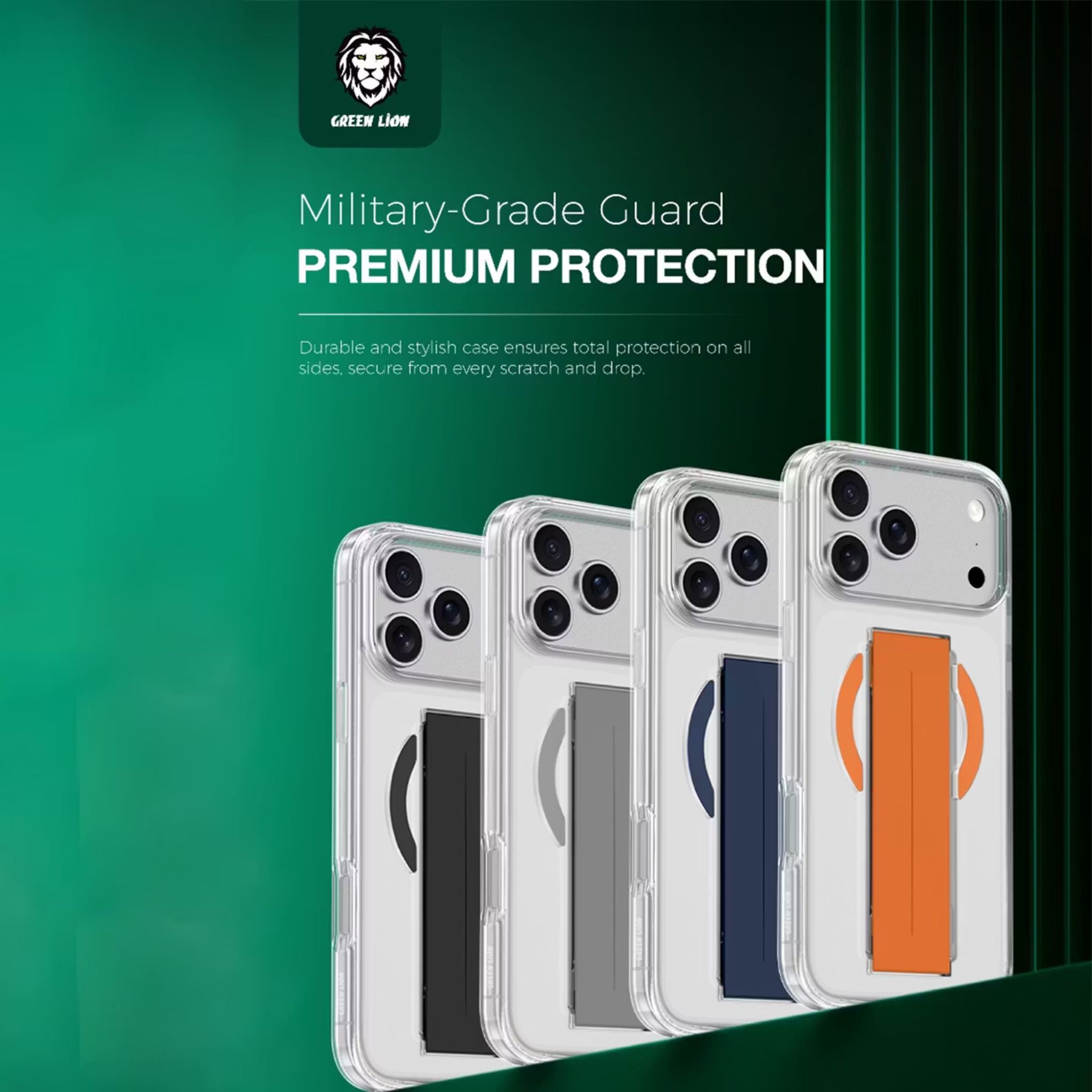 Green Lion MagSafe Grip Case for iPhone 17 Pro Max, Anti-Scratch, Camera Protection, Screen Protection, Anti-Yellowing Clarity, Comfortable Grip, Military-Grade Guard - Silver Titanium