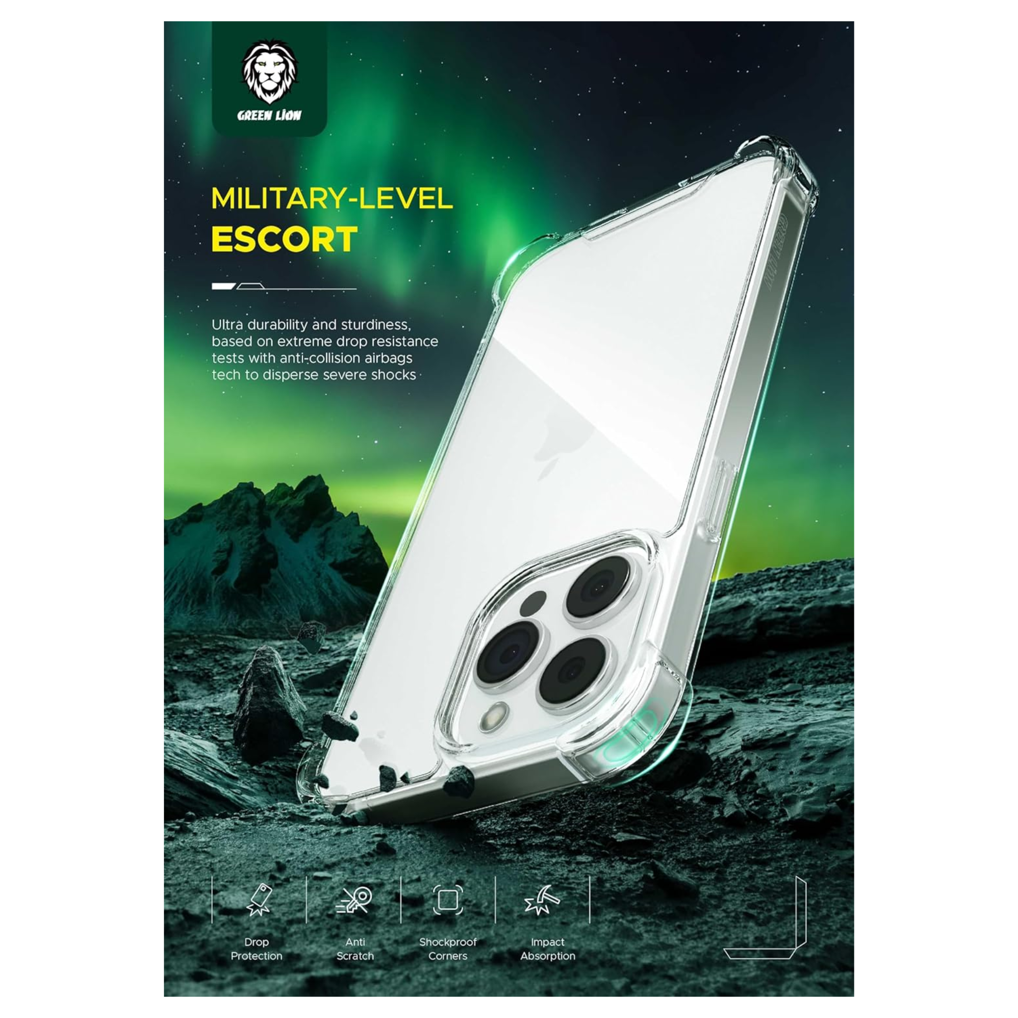 Green Lion for iPhone 15 Pro Max Case - Anti-Shock Case - Anti-Scratch - Drop Resistant Protective Cover - Shockproof - Full Slim Bumper Protection Back Cover for iPhone 15 Pro Max 6.7" - Clear