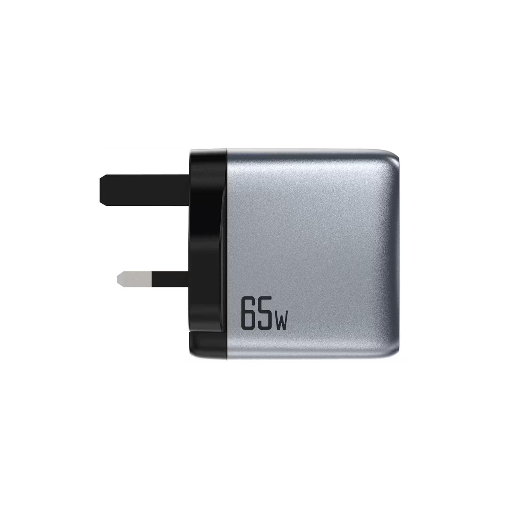 Green Lion GaN UK Plug Wall Charger with 65W Power Delivery, 0%-50% Charge in 30 Minutes, PC Flame Retardant Material, Multiple Protection, Dual USB-C & USB-A Ports - Gray