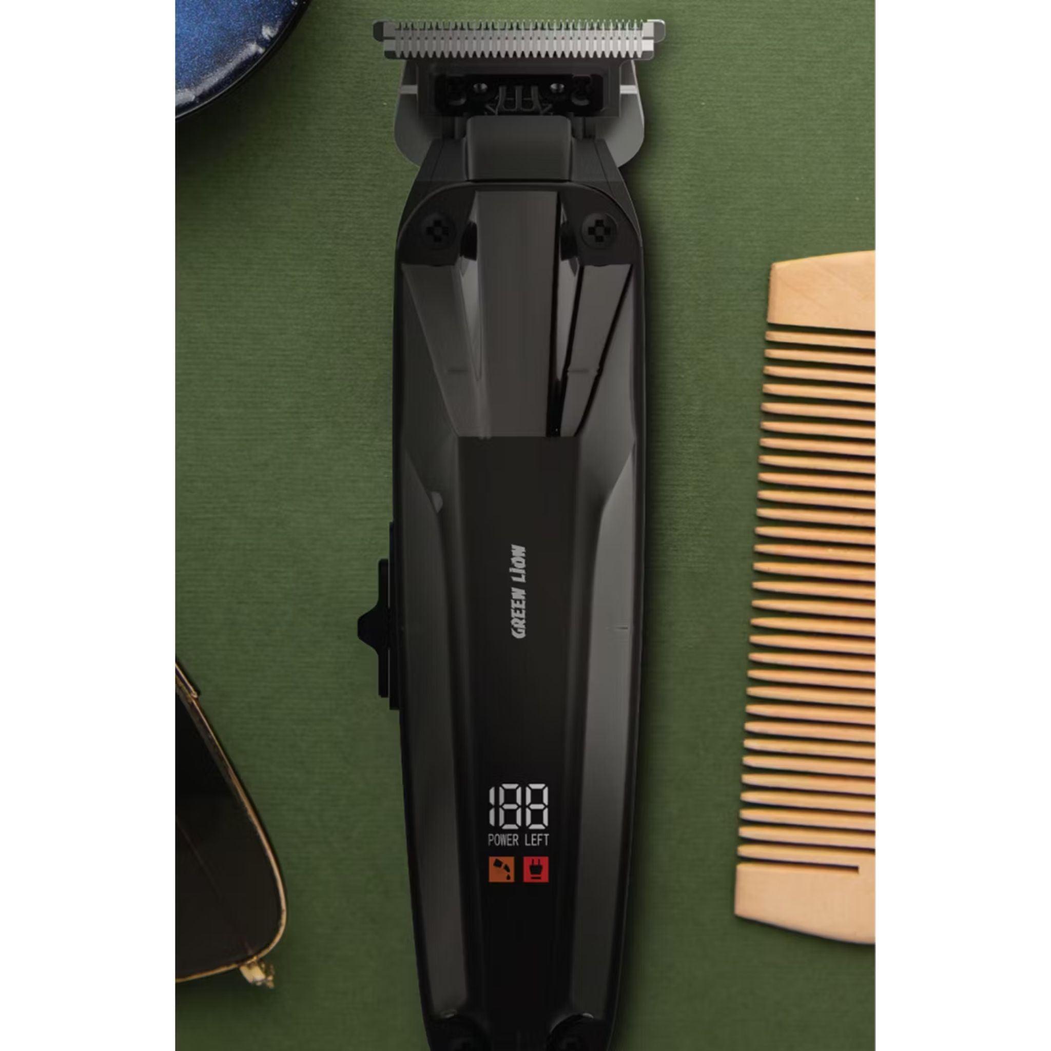 Green Lion Clip Master Professional Hair Clipper with LED Display & On/Off Switch, 3 Hours Working Time, Corded & Cordless Functionality, 7200RPM Power, Stainless Steel Blade, 1200mAh Battery Capacity, Includes 1.5, 3, 4.5mm Comb Sizes - Black
