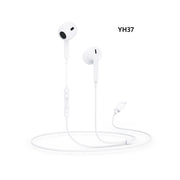 White earphones with a cable on a white background, labeled YH37.