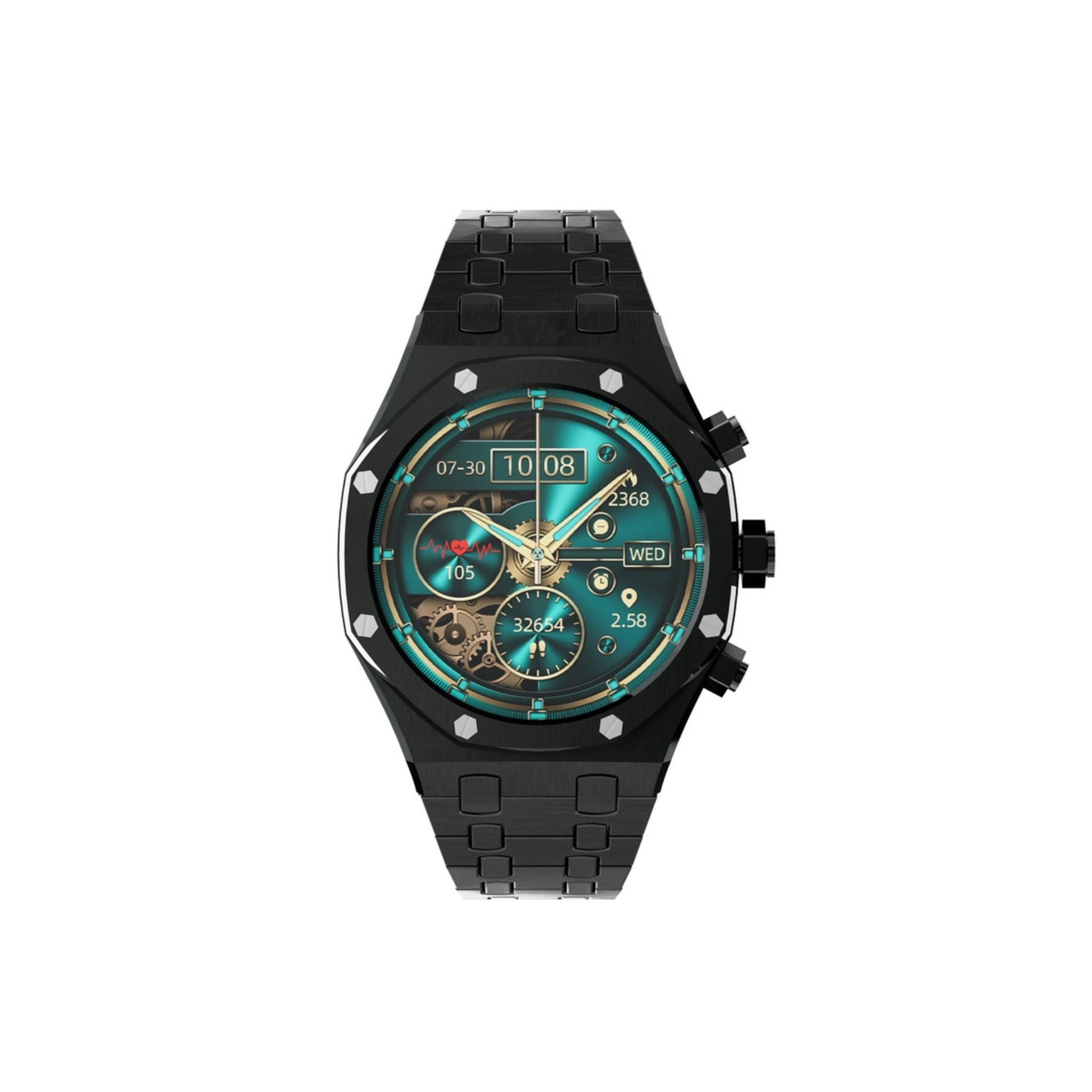 Porodo Cristallo AP Smart Watch 49mm with 1.43" AMOLED Display, 466x466p Resolution, 260mAh Lithium Polymer Battery, Bluetooth V3.0, V5.0, IP68, 128MB Flash Memory, 7-15 Days Working Time - Black