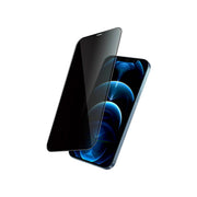A black colored privacy full glass screen protector for iPhone 12 Pro Max.