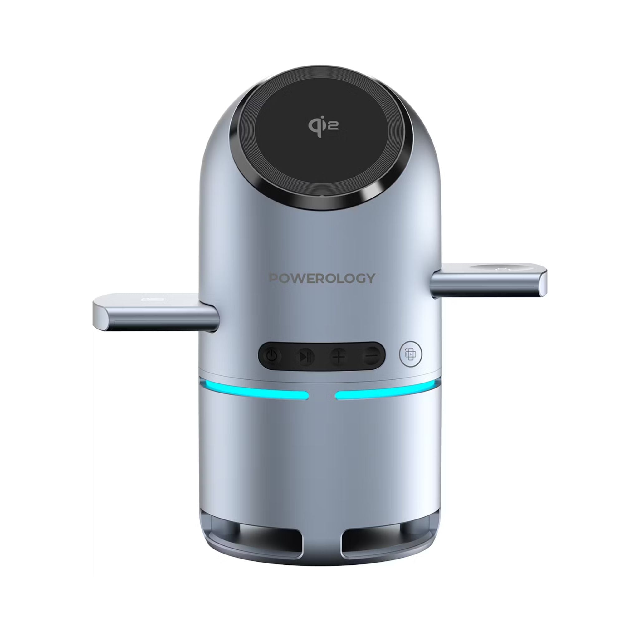 Powerology Qi2 Speaker Charge Station with Pop-Out Charging Dock, 15W Maximum Phone Output, 1000mAh Battery Capacity, Bluetooth Version 5.3, Built-in Safeguards - Gray