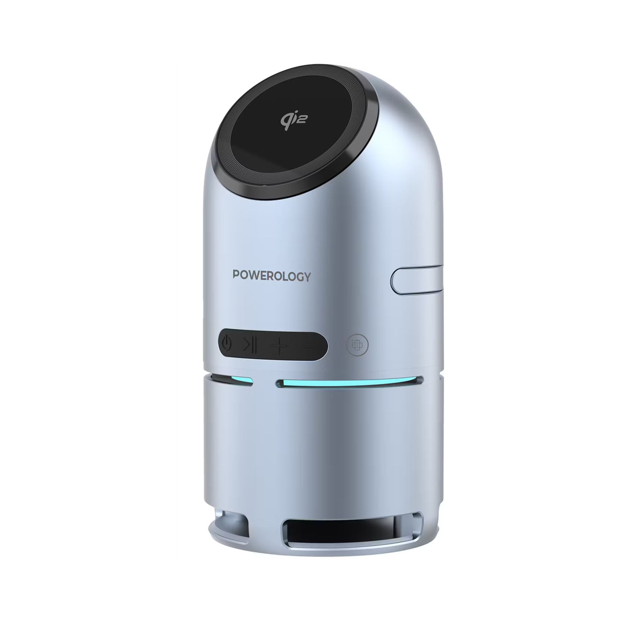 Powerology Qi2 Speaker Charge Station with Pop-Out Charging Dock, 15W Maximum Phone Output, 1000mAh Battery Capacity, Bluetooth Version 5.3, Built-in Safeguards - Gray