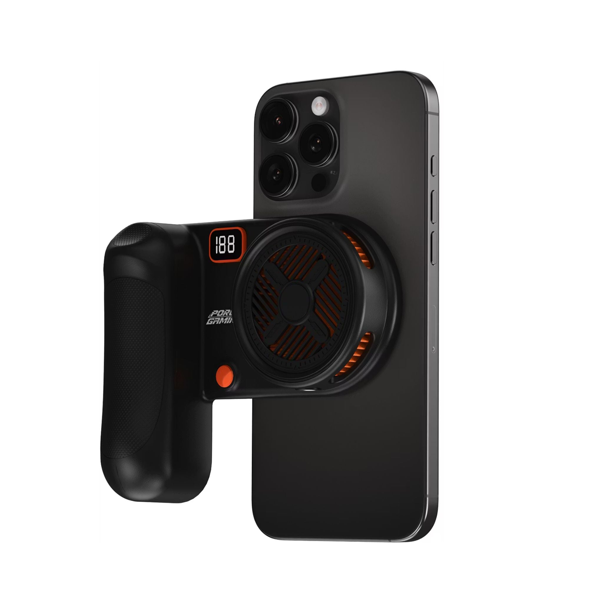 Porodo Gaming Arcticchill Magnetic Phone Cooler with Ultra-Quiet Fan, High Speed Fan, Slip-Resistant Design, 90 Minutes Working Time, 5000mAh Battery Capacity - Black / Orange