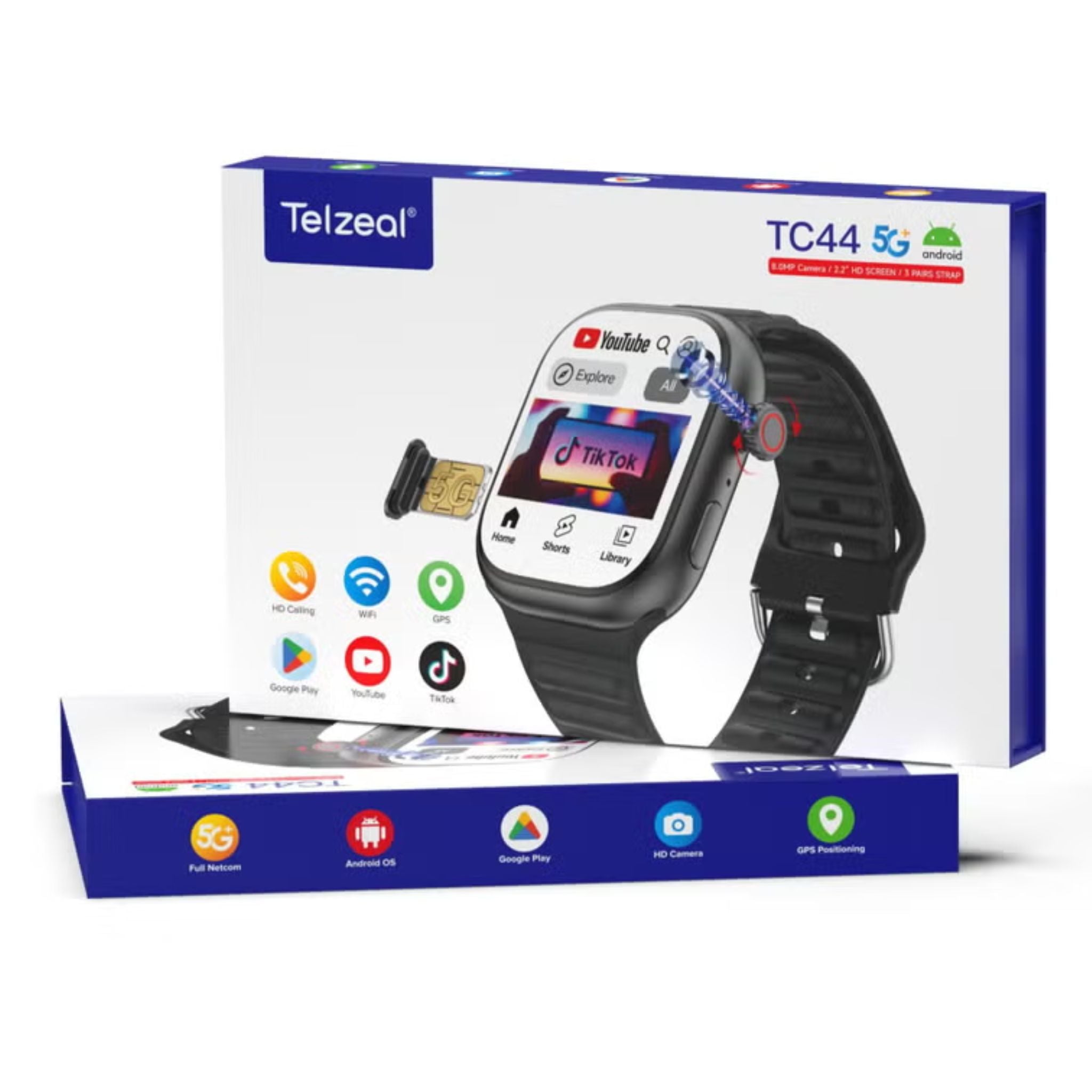 TC44 5G Smart Watch with SIM Support HD Camera & Full Touch Display - Black
