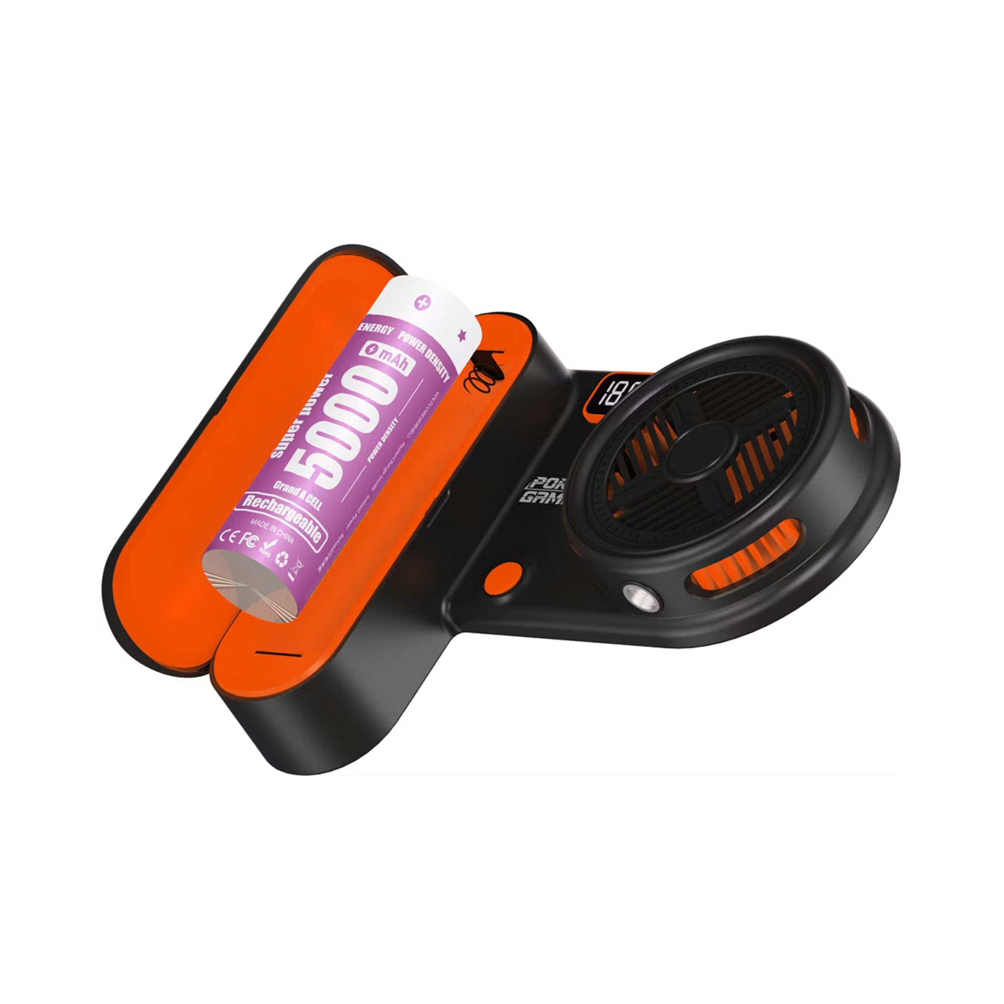 Porodo Gaming Arcticchill Magnetic Phone Cooler with Ultra-Quiet Fan, High Speed Fan, Slip-Resistant Design, 90 Minutes Working Time, 5000mAh Battery Capacity - Black / Orange