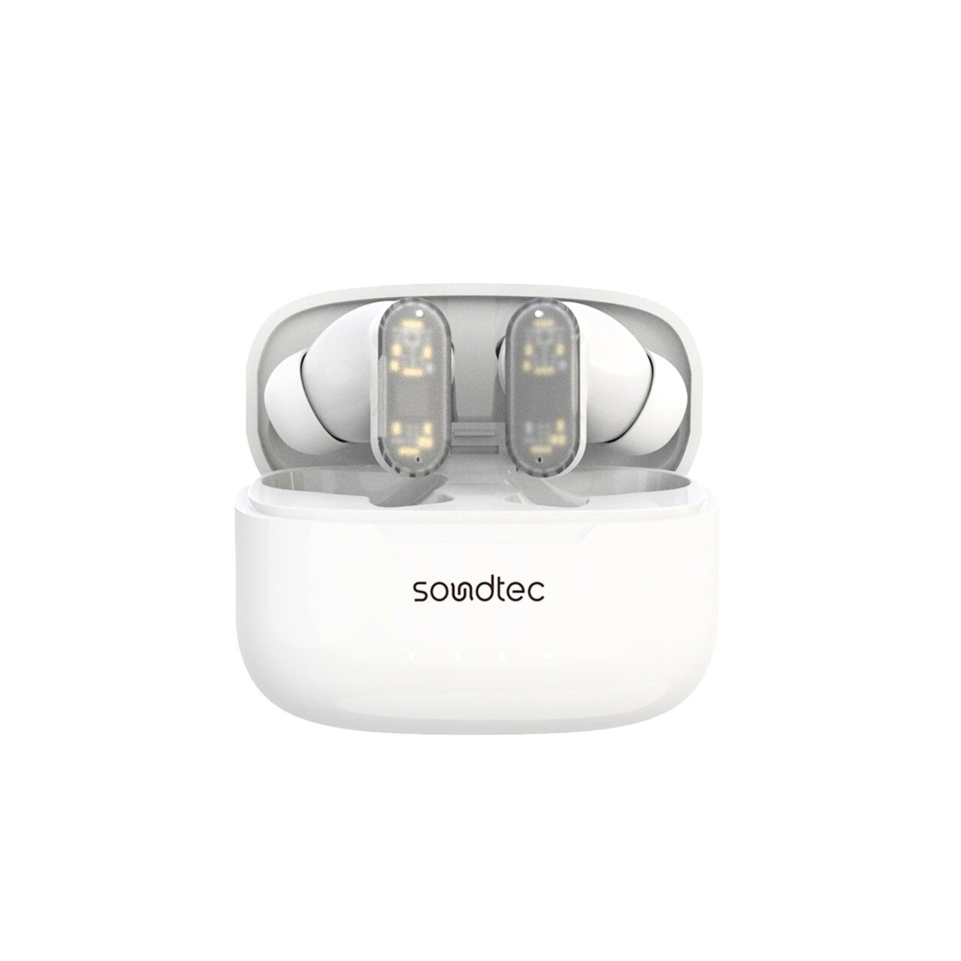 Porodo Soundtec ANC & ENC TWS Earphone with Transparent Earbuds, BT V5.3, Deep Bass, Touch Controls, 7H Playtime, 1.5H Charging Time, 20H Standby Time, for Gym, Running, Cycling- White