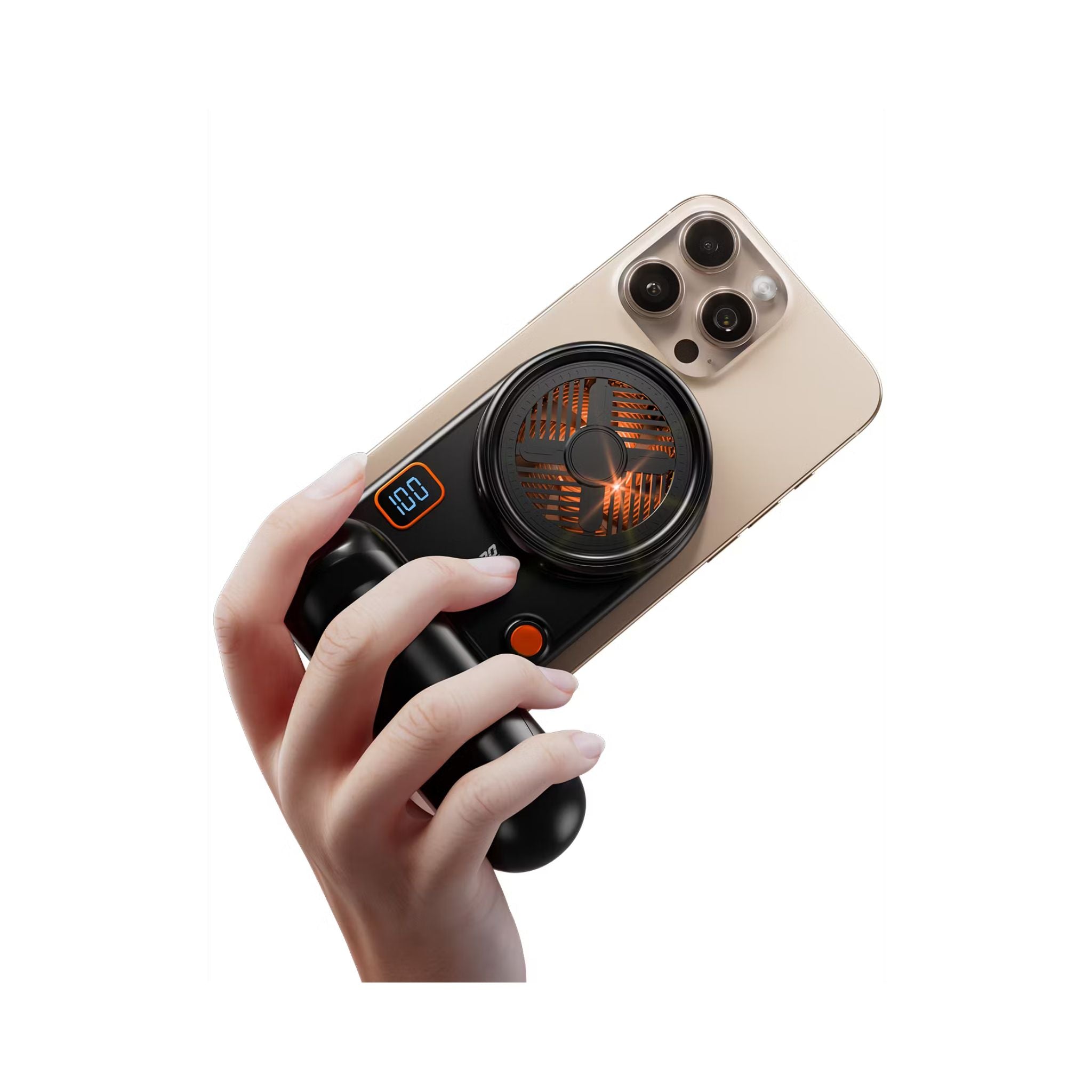 Porodo Gaming Arcticchill Magnetic Phone Cooler with Ultra-Quiet Fan, High Speed Fan, Slip-Resistant Design, 90 Minutes Working Time, 5000mAh Battery Capacity - Black / Orange