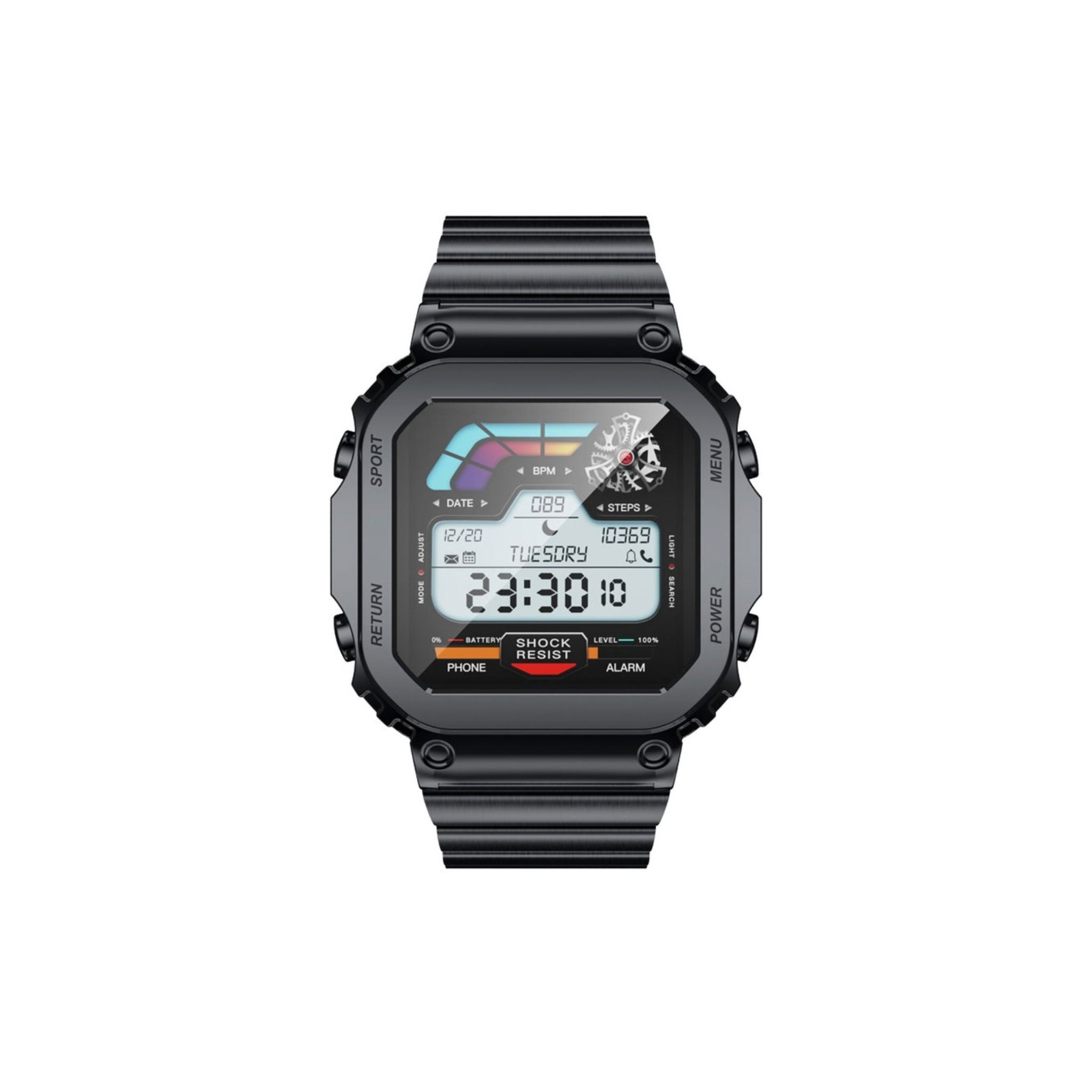 Porodo Nomad Smart Watch, 1.54" Screen, 290mAh Battery Capacity, Bluetooth 5.3, Android & iOS Compatible, 5 Days Working Time, IP67 Water Resistant, Health Monitoring - Black