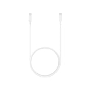 A white Samsung USB-C to USB-C cable with a looped design, showing both USB-C connectors at each end.