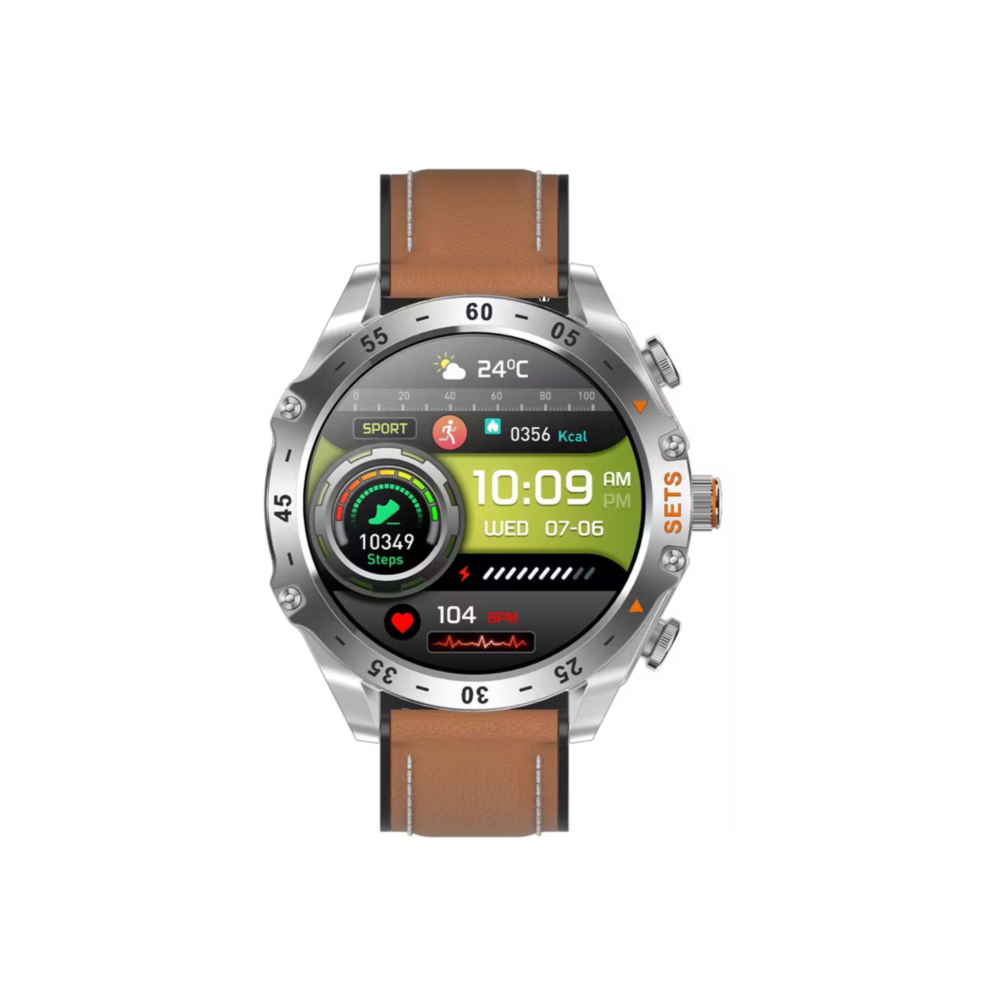 Porodo Hype Smart Watch with Wireless Earbuds and Black Leather Band, Compatible with Android 5.0, iOS 10.0 and Above