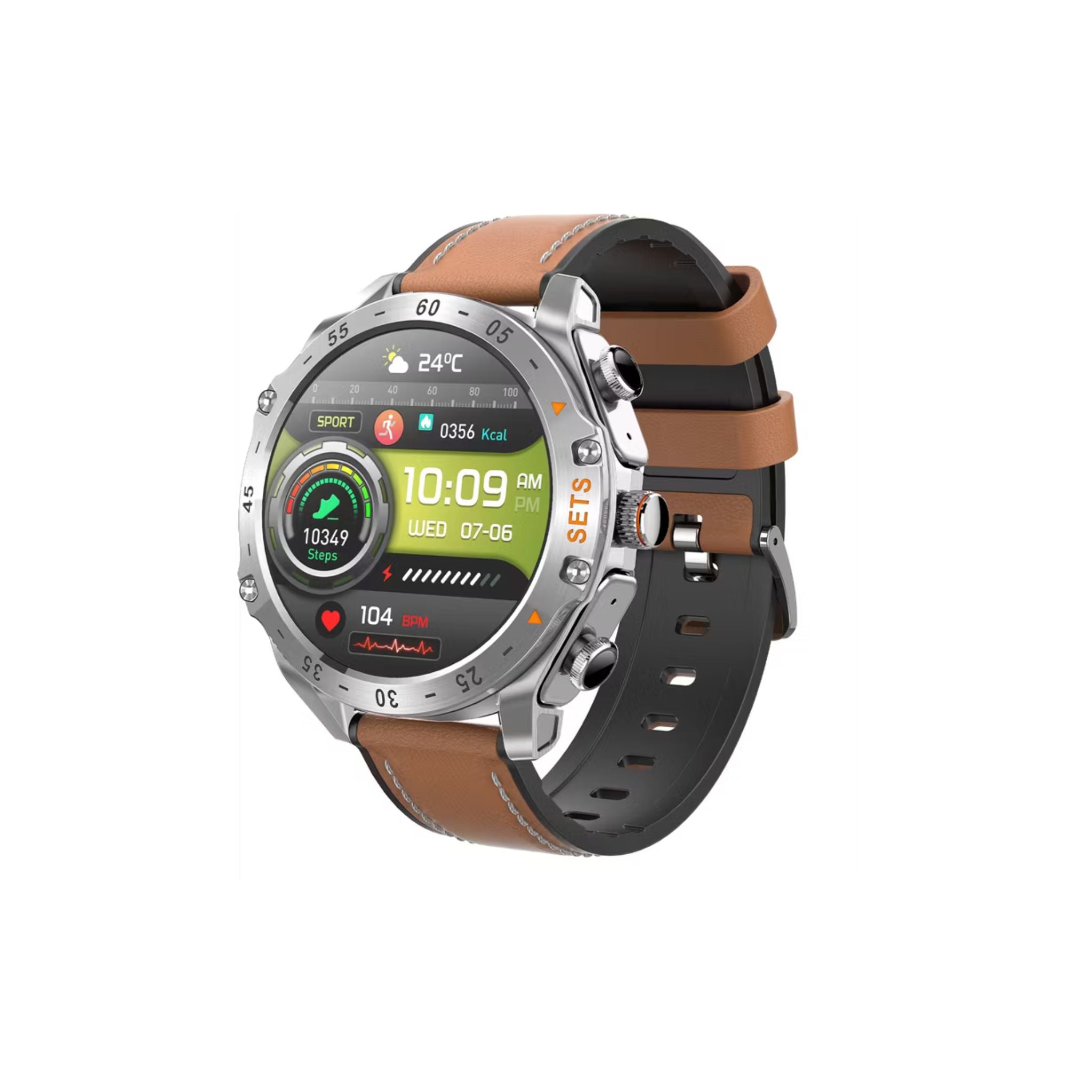 Porodo Hype Smart Watch with Wireless Earbuds and Black Leather Band, Compatible with Android 5.0, iOS 10.0 and Above
