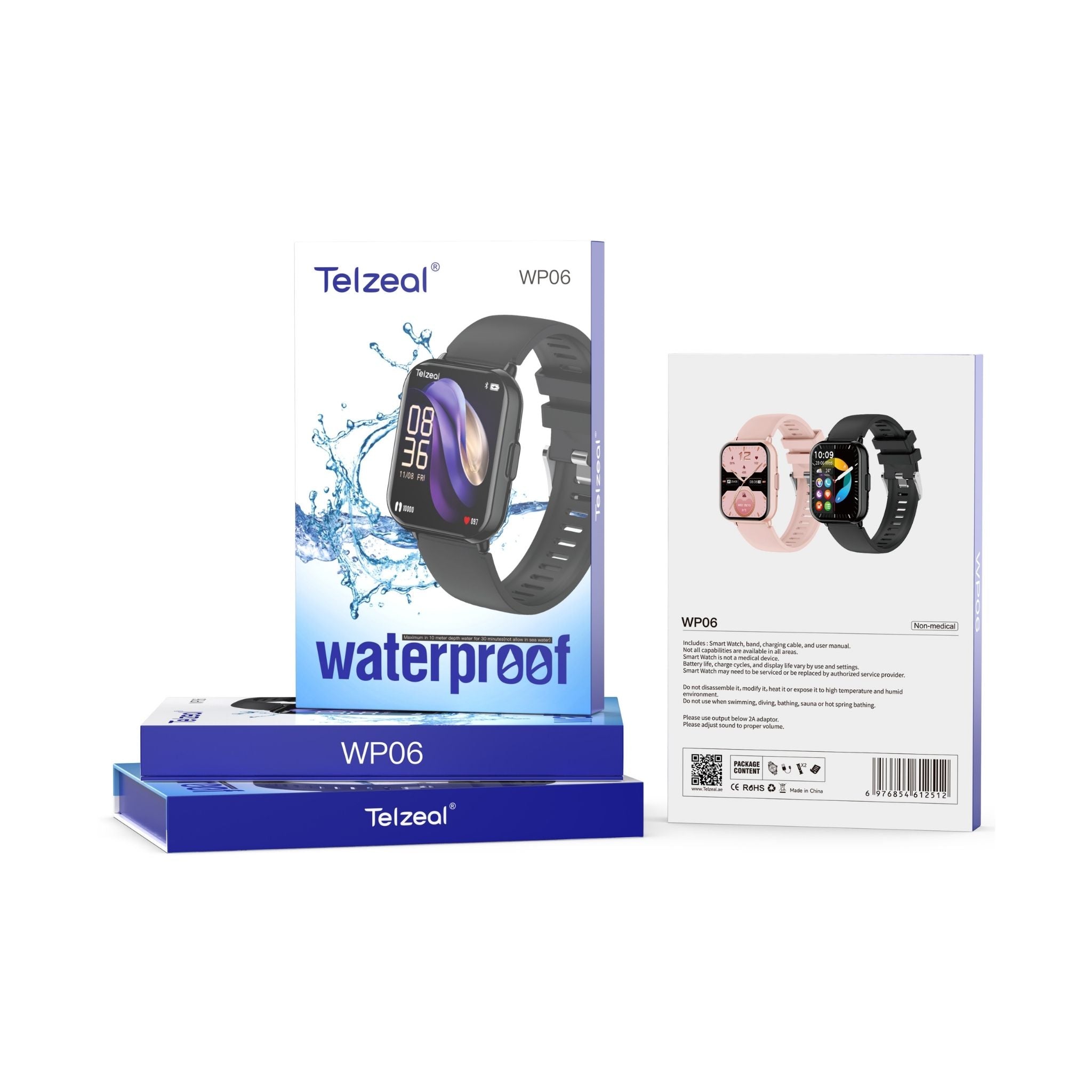 Telzeal WP06 Smartwatch with Full-Touch Color Display, Waterproof Design, Multiple Watch Faces, Stylish & Comfortable Wear – Pink
