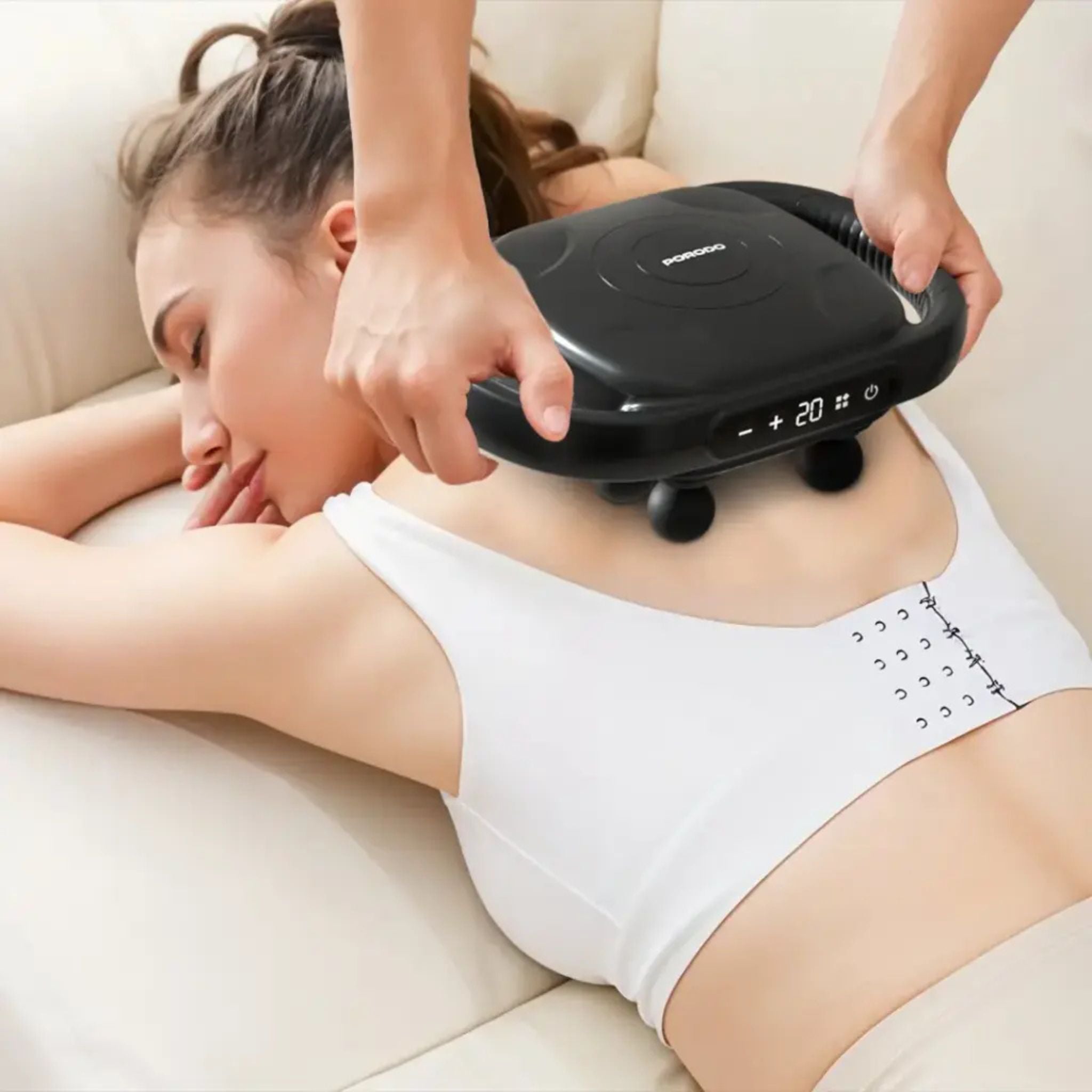 Porodo Lifestyle Power Pulse 8-Head Massage Gun with Red Light Therapy, 9 Speed Levels, 25W Motor, 3200RPM, USB-C Charging, 1500mAh Battery, Deep Muscle Relief-Black