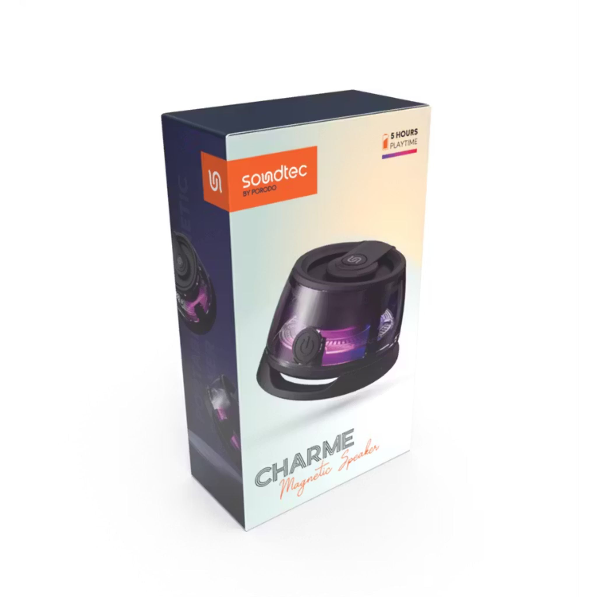 Porodo Soundtec Charme Magnetic Speaker with RGB Lights, Up to 5 Hours Play Time, 40mm Driver Size, 3W Power Output, 10m Transmission Range, 400mAh Battery Capacity, Compact & Portable Design - Black