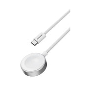 Porodo One Touch Magnetic Watch Charger with 2.5W Rated Power, 1m Cable Length, Cotton Braided Material, High-Speed Charging, Strong Magnetic Hold - White