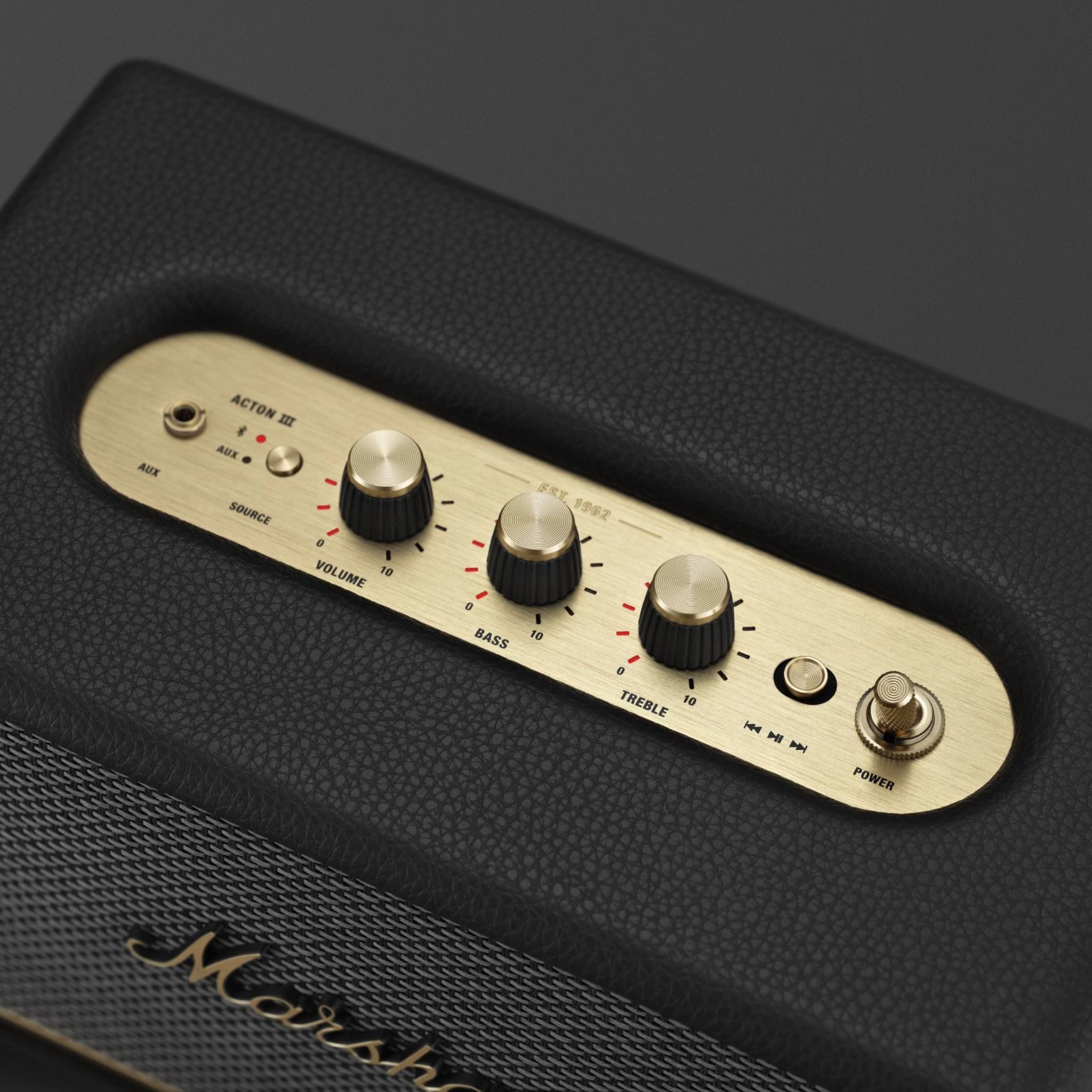 Marshall Action III Wireless Bluetooth Stereo Speaker with Bluetooth Version 5.2, 2 Hours Charging Time, 32 Hours Play Time, Fast Charging, Water Resistant, USB-C Charging Port - Black