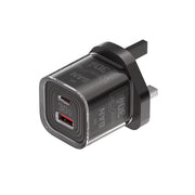 Porodo TEZCLARTÉ Quick Wall Charger with Dual Port Fast Charging, Flame Retardant Housing, Transparent Design, PD 30W USB-C Output, QC 20W USB-A Output - Black