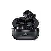 Black wireless earbuds in an open charging case on a white background with 'Green Lion' branding.