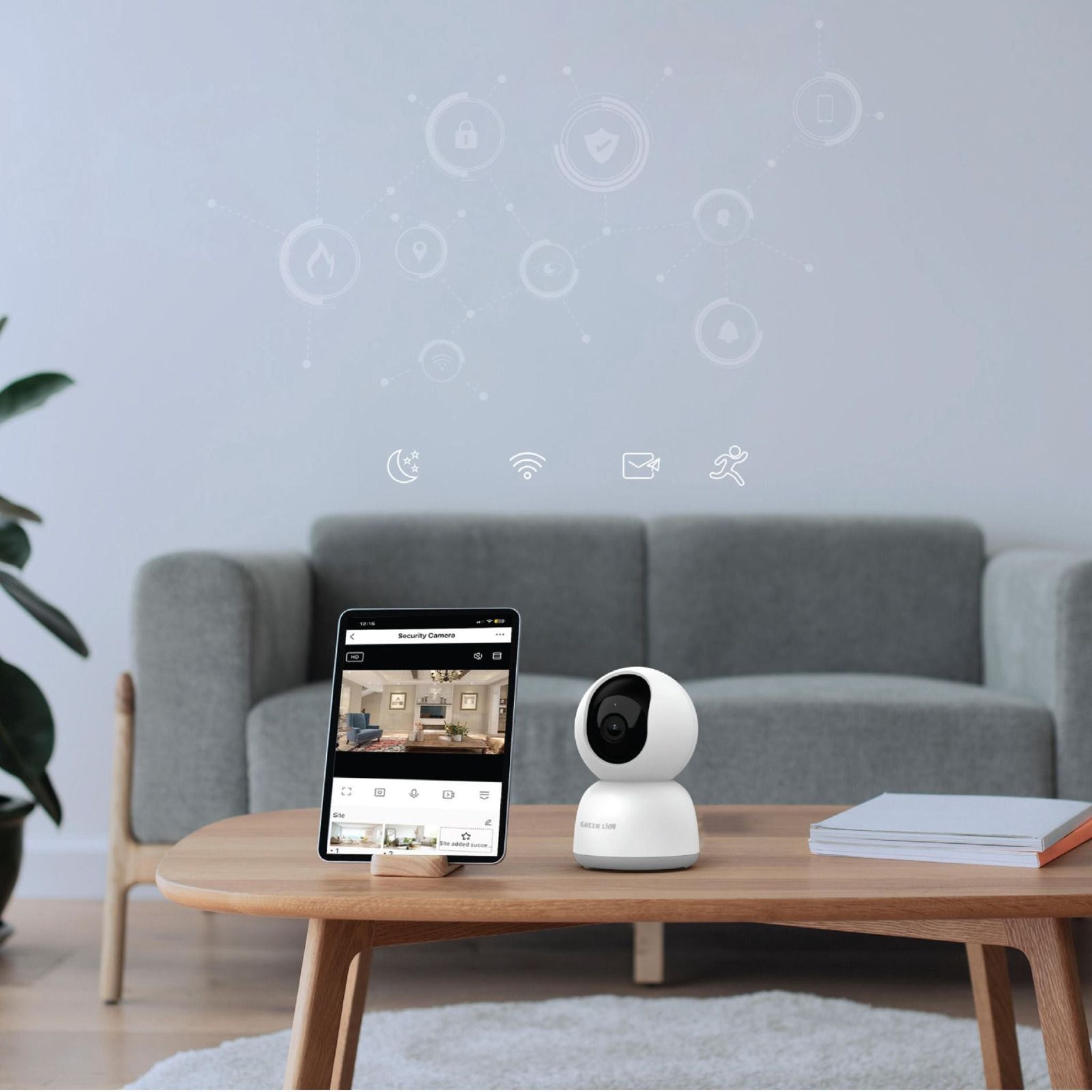 Green Lion Smart Home Camera – 2MP Progressive CMOS (SC2336 Sensor), 1920×1080/640×360 Resolution at 20fps, 4.20mm@F2.0 Lens, IR Night Vision (Up to 10m), 3D DNR Noise Reduction, Built-in Mic & Speaker – White