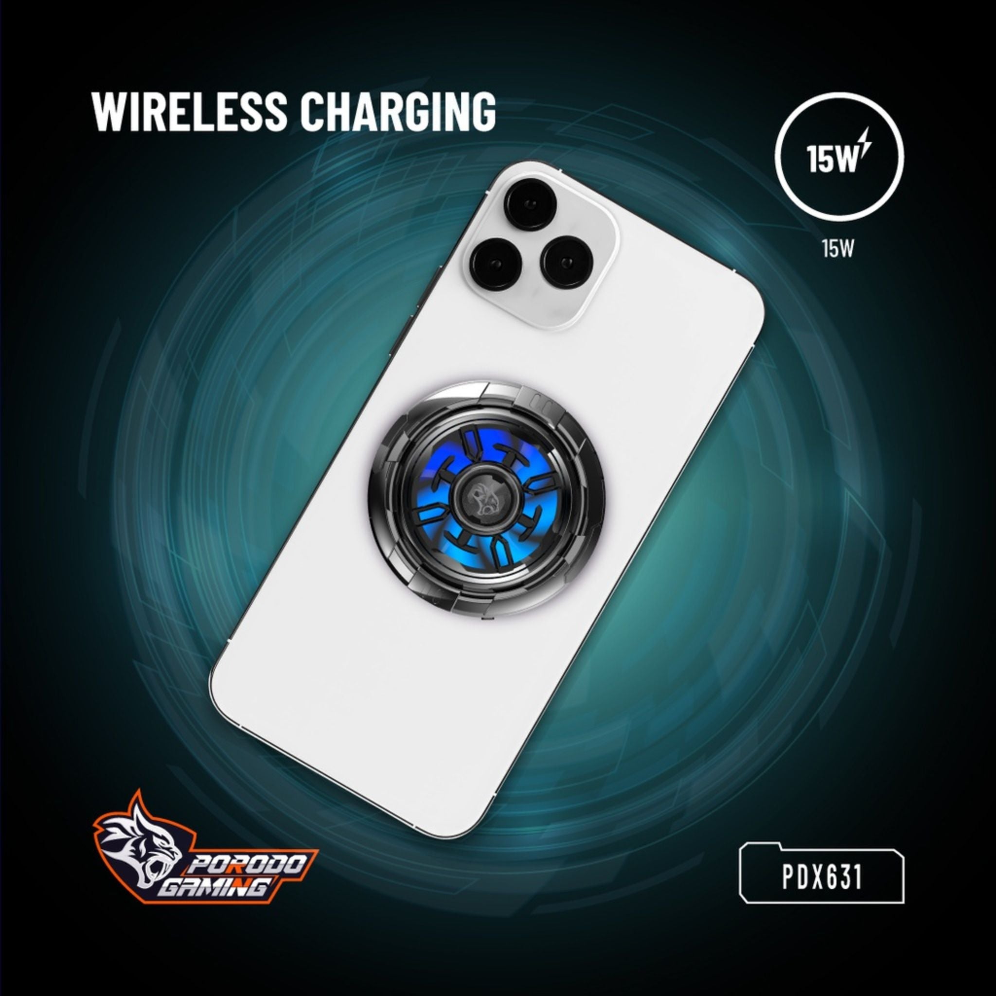Porodo Gaming Freezing Semiconductor 15W Charging MagSafe, 11W Cooling Power, 6000RPM, Freeze at 25° Ambient Temperature - Black